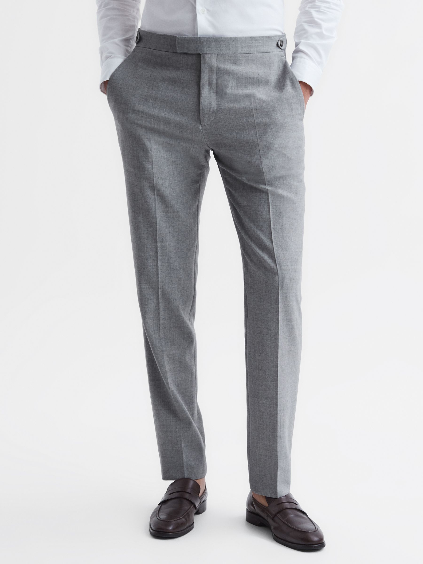 Slim Fit Wool Blend Trousers in Soft Grey - Image 1 of 6