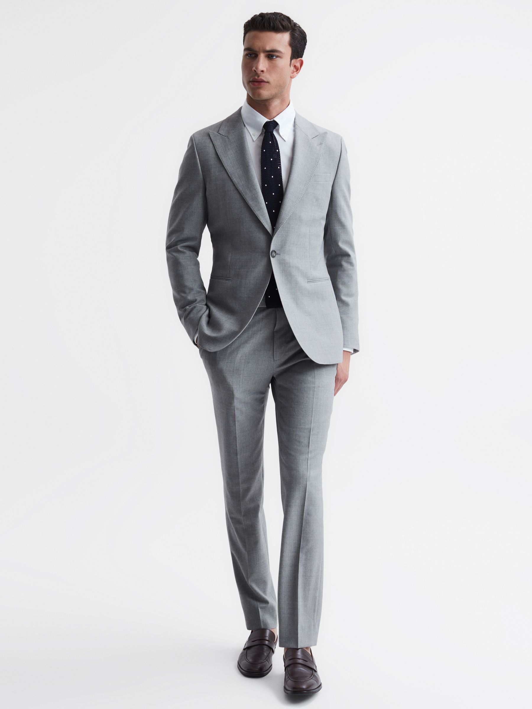 Slim Fit Wool Blend Trousers in Soft Grey - Image 3 of 6