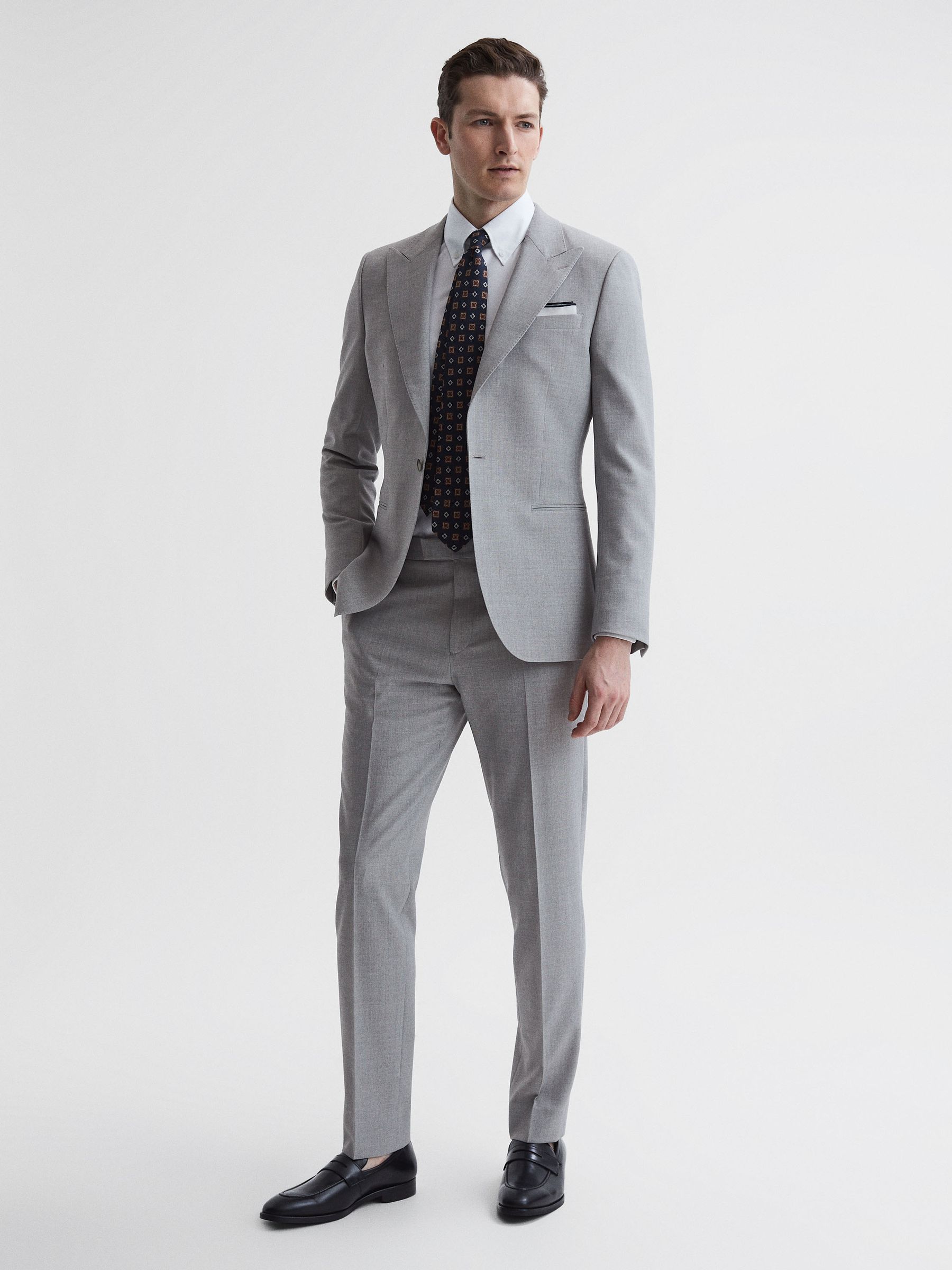 Slim Fit Wool Blend Trousers in Soft Grey - Image 6 of 6