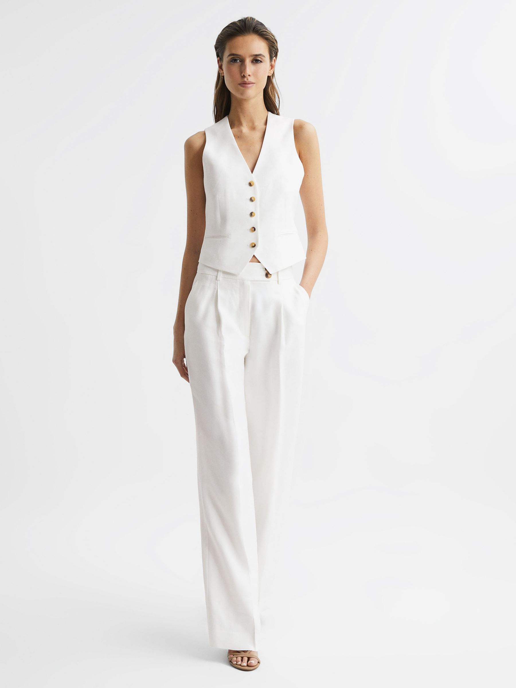 Reiss Linen Tailored Waistcoat in White | REISS