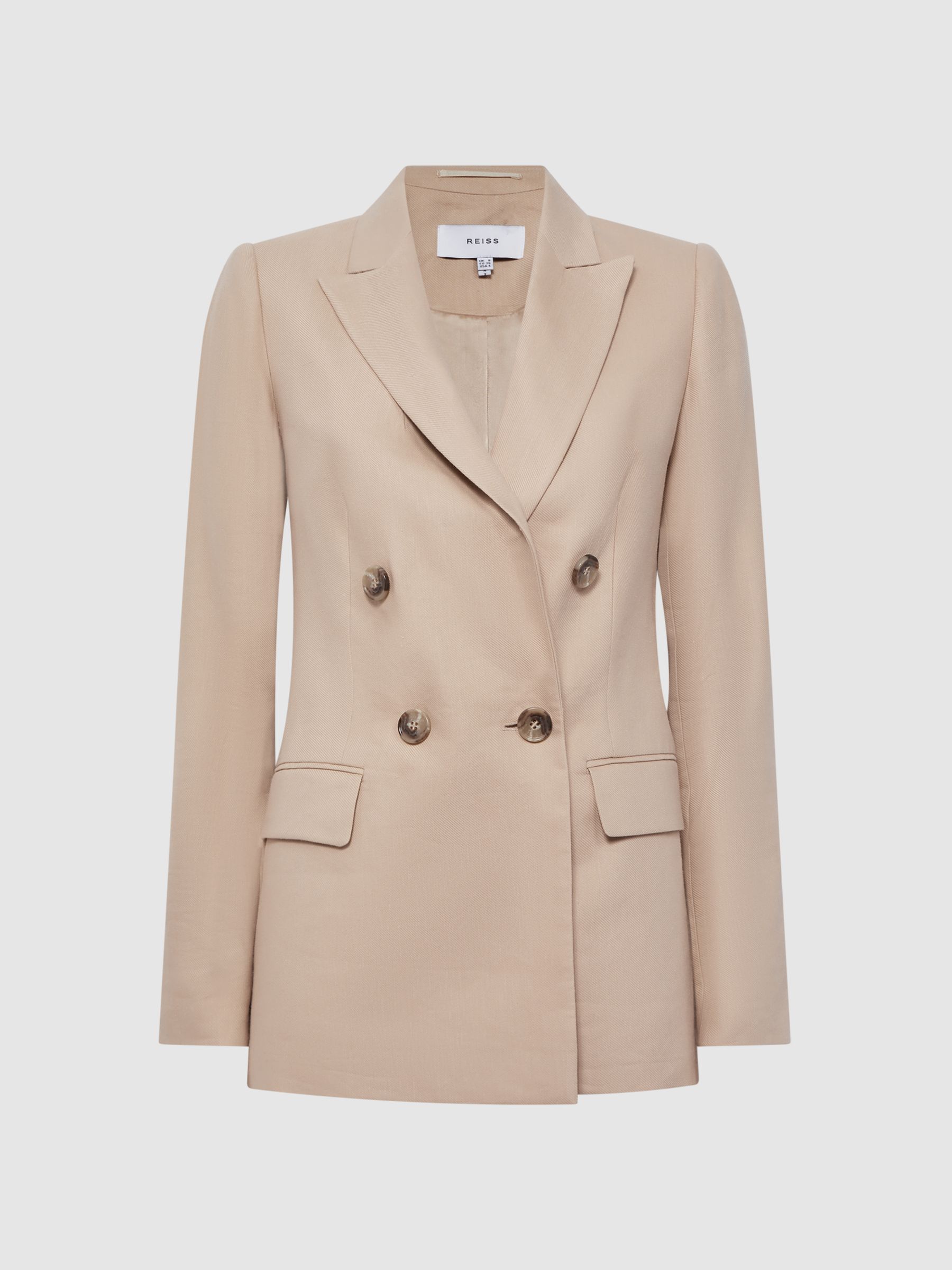 Double Breasted Linen Blazer in Neutral - Image 2 of 8