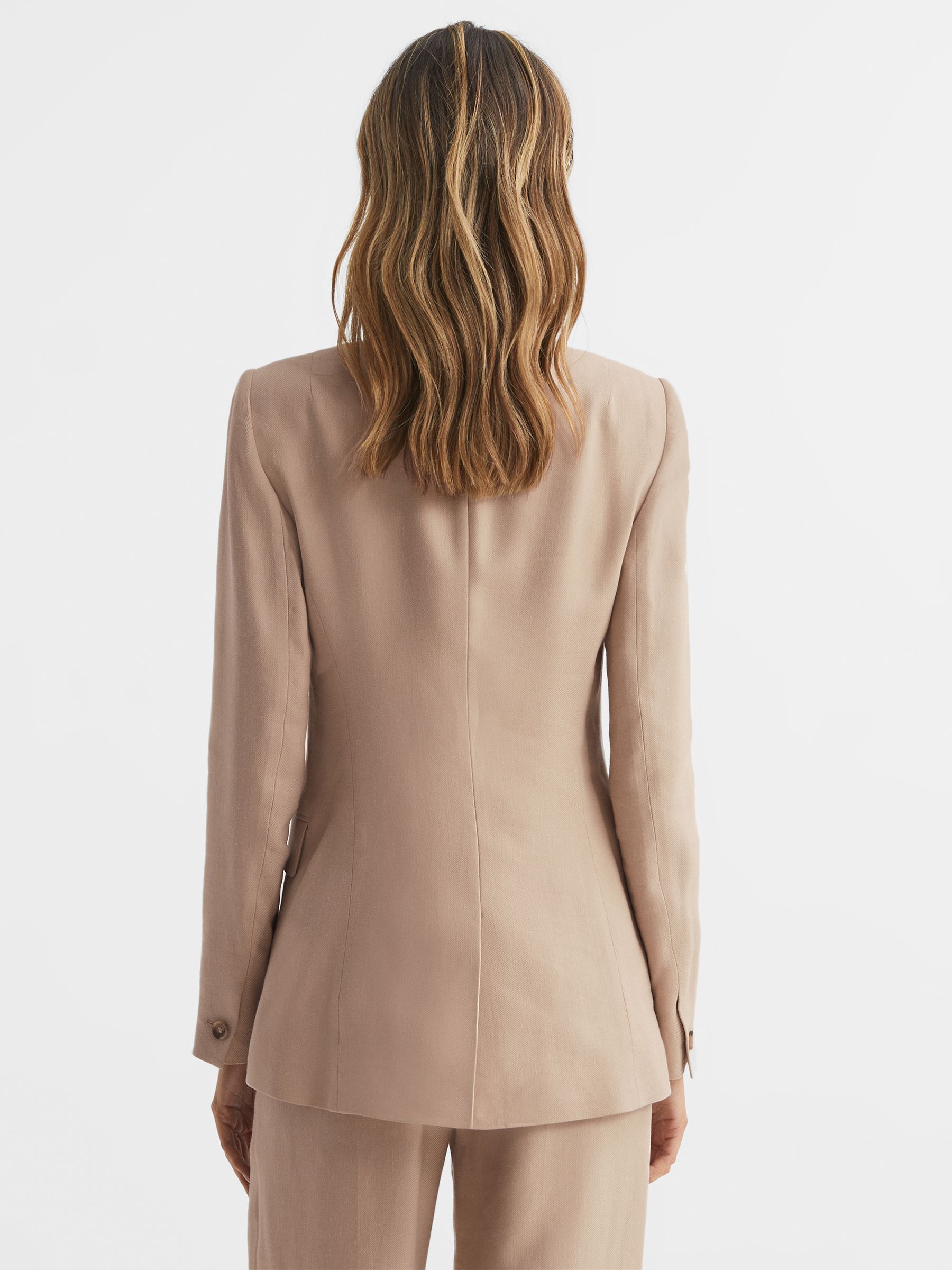 Double Breasted Linen Blazer in Neutral - Image 5 of 8