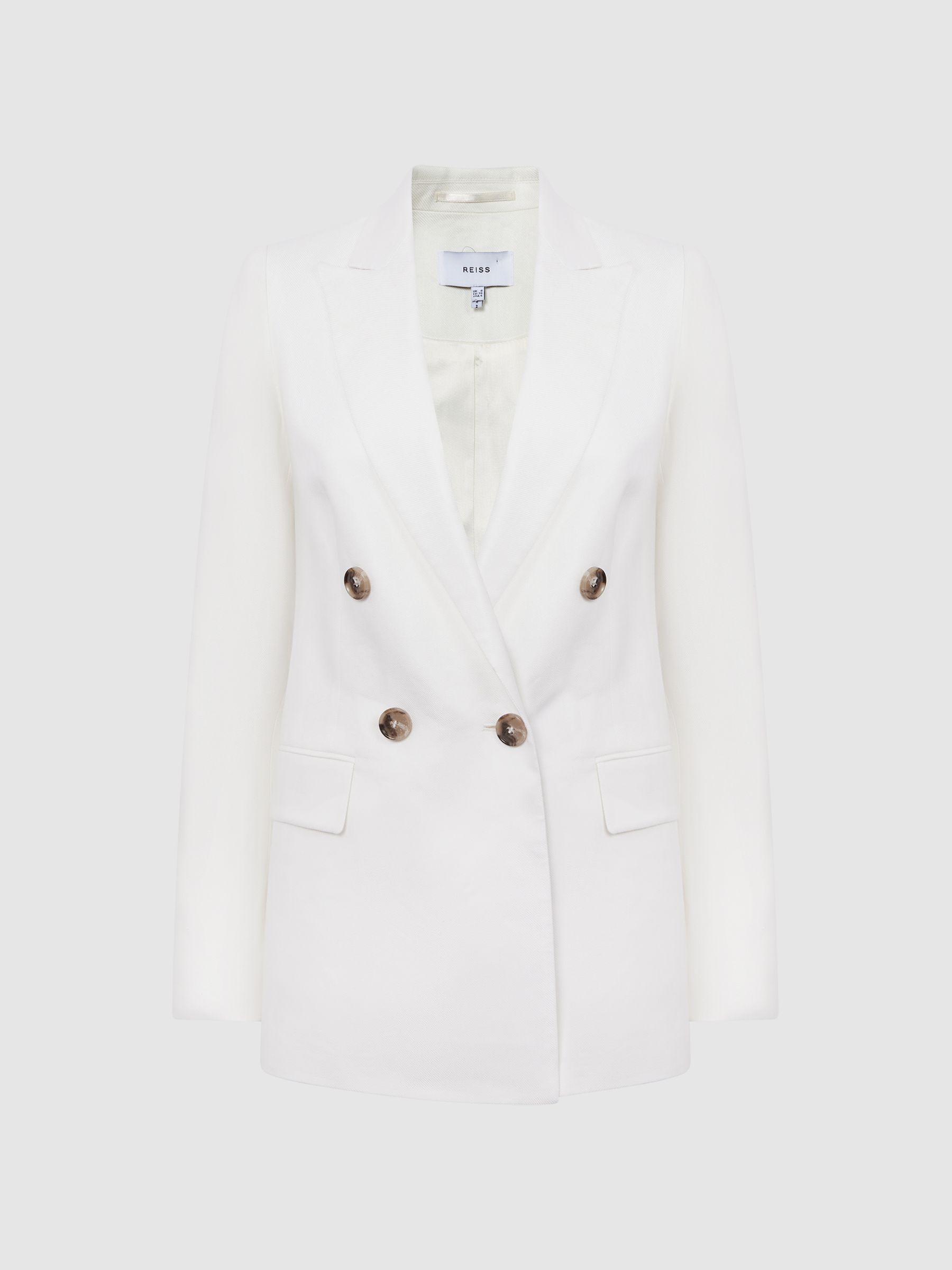 Petite Double Breasted Linen Blazer in White - Image 2 of 10
