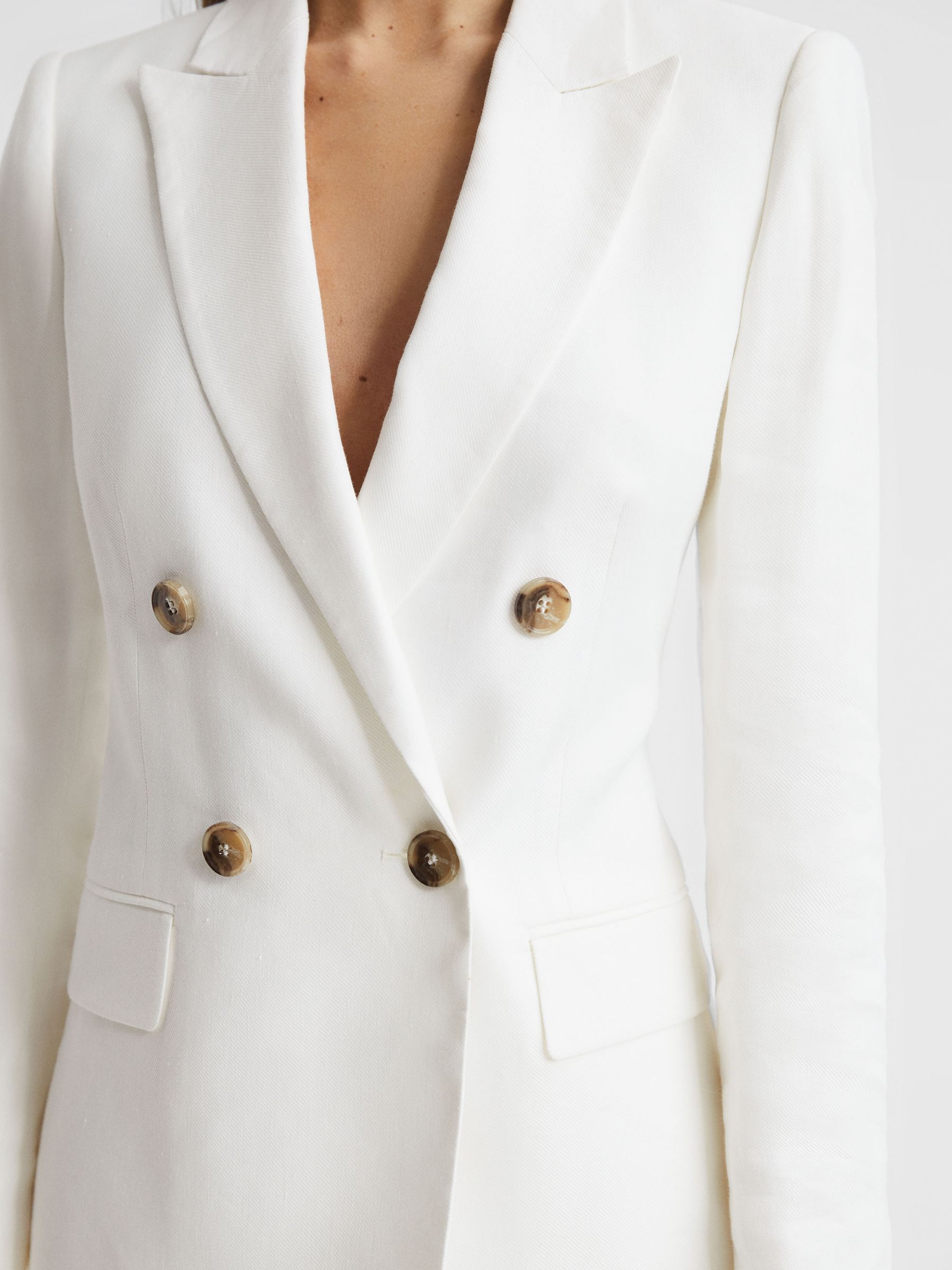 Double Breasted Linen Blazer in White - Image 7 of 9