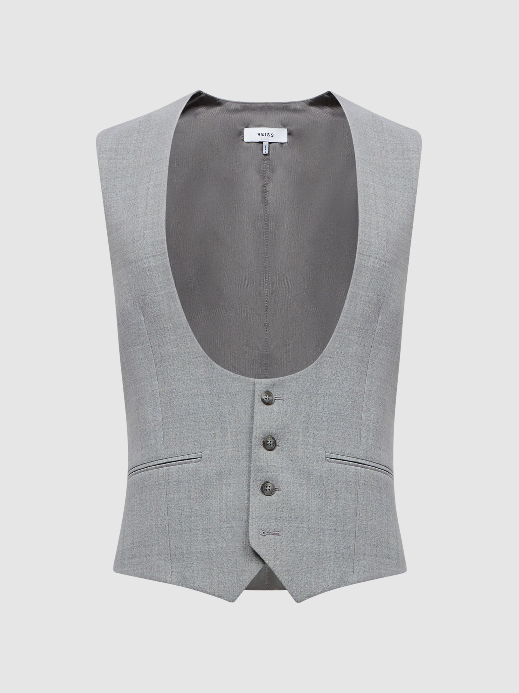 Slim Fit Wool Blend Waistcoat in Soft Grey - Image 2 of 7