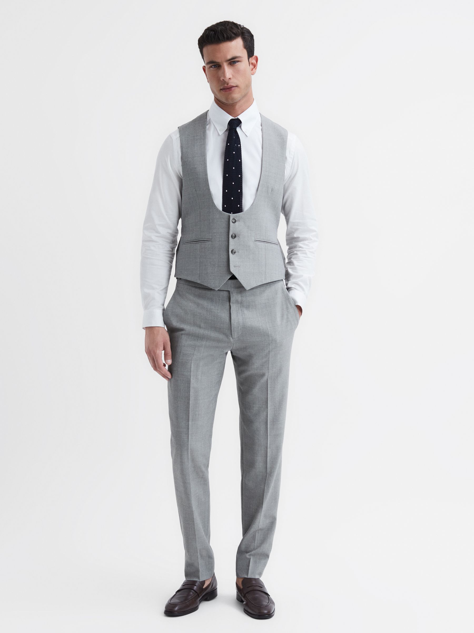 Slim Fit Wool Blend Waistcoat in Soft Grey - Image 3 of 7