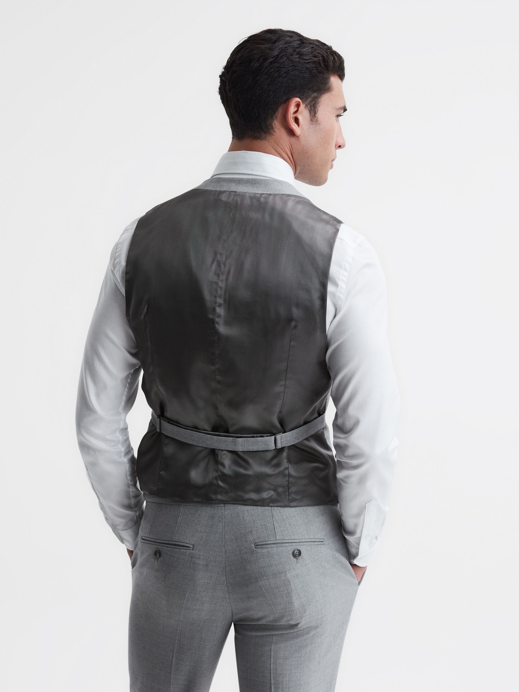 Slim Fit Wool Blend Waistcoat in Soft Grey - Image 5 of 7