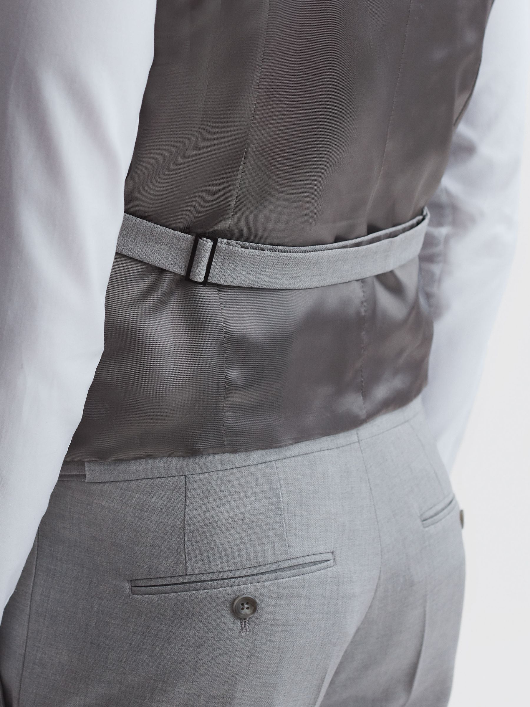Slim Fit Wool Blend Waistcoat in Soft Grey - Image 6 of 7