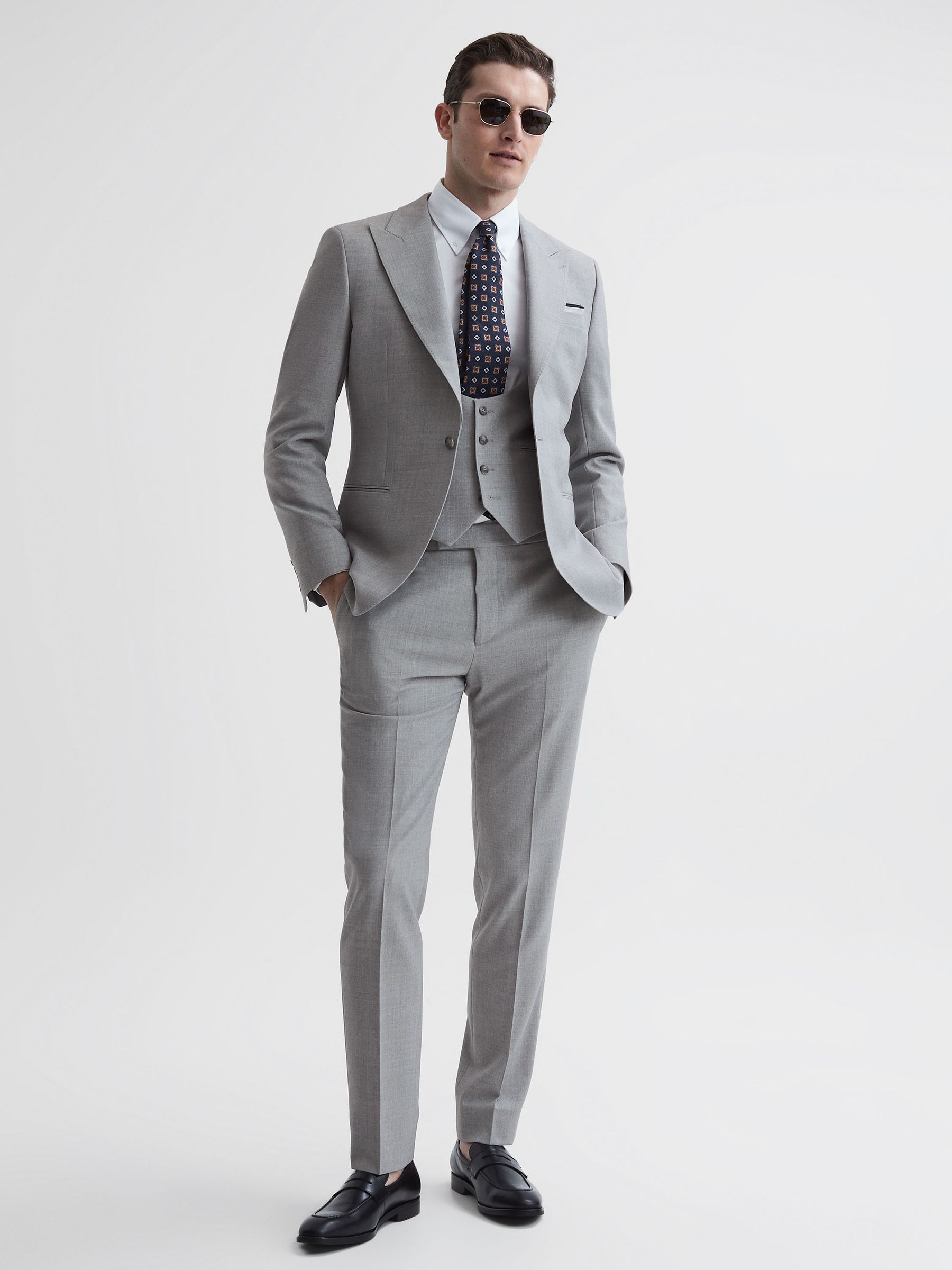 Slim Fit Wool Blend Waistcoat in Soft Grey - Image 7 of 7