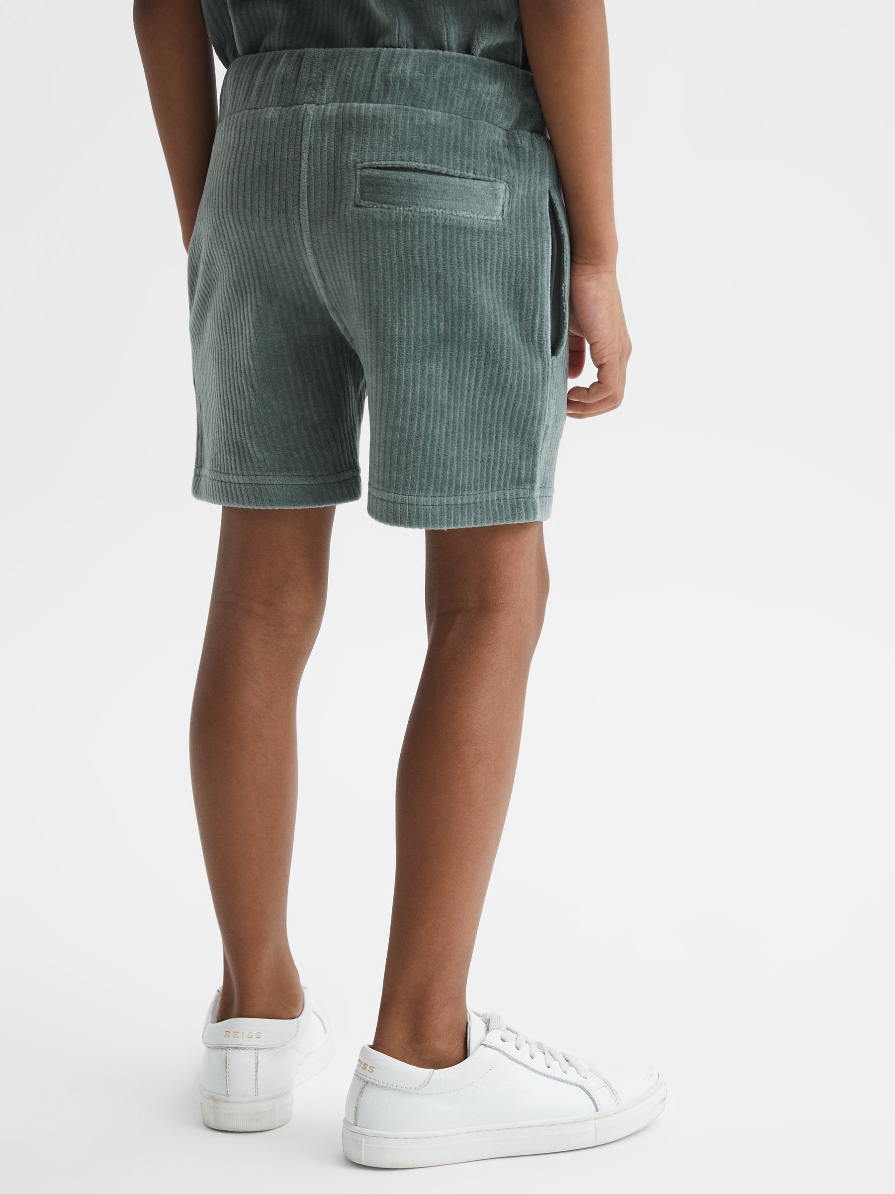 Junior Ribbed Chenille Drawstring Shorts in Sage - Image 5 of 5