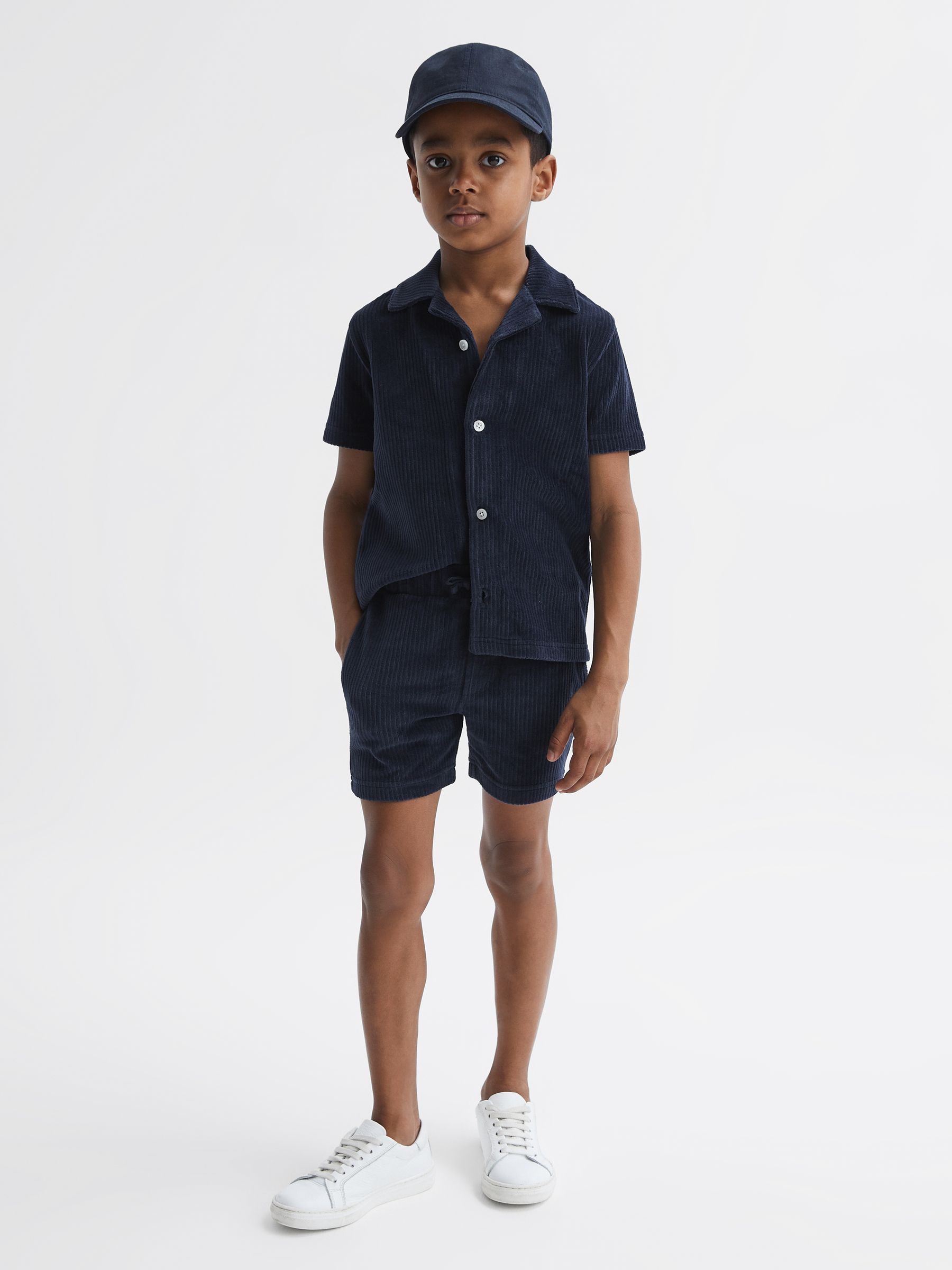 Junior Ribbed Chenille Drawstring Shorts in Navy - Image 3 of 6