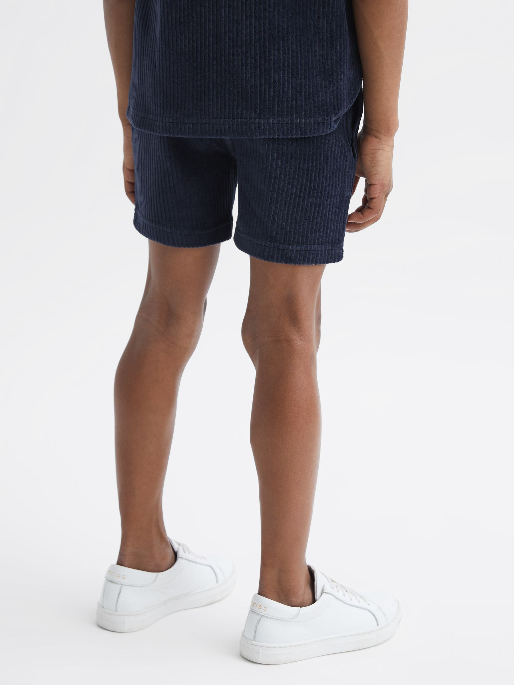 Junior Ribbed Chenille Drawstring Shorts in Navy - Image 5 of 6
