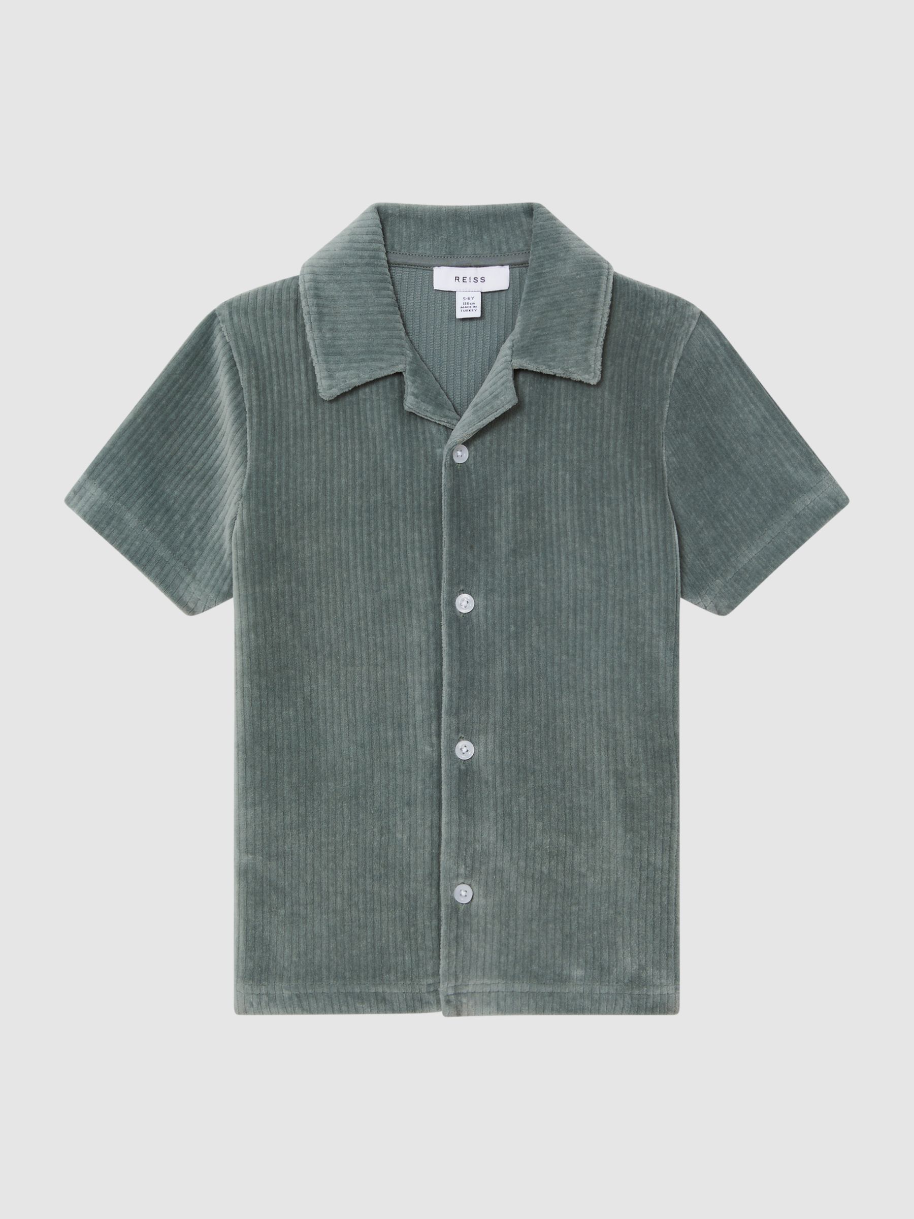 Junior Cuban Collar Ribbed Textured Shirt in Sage - Image 2 of 6