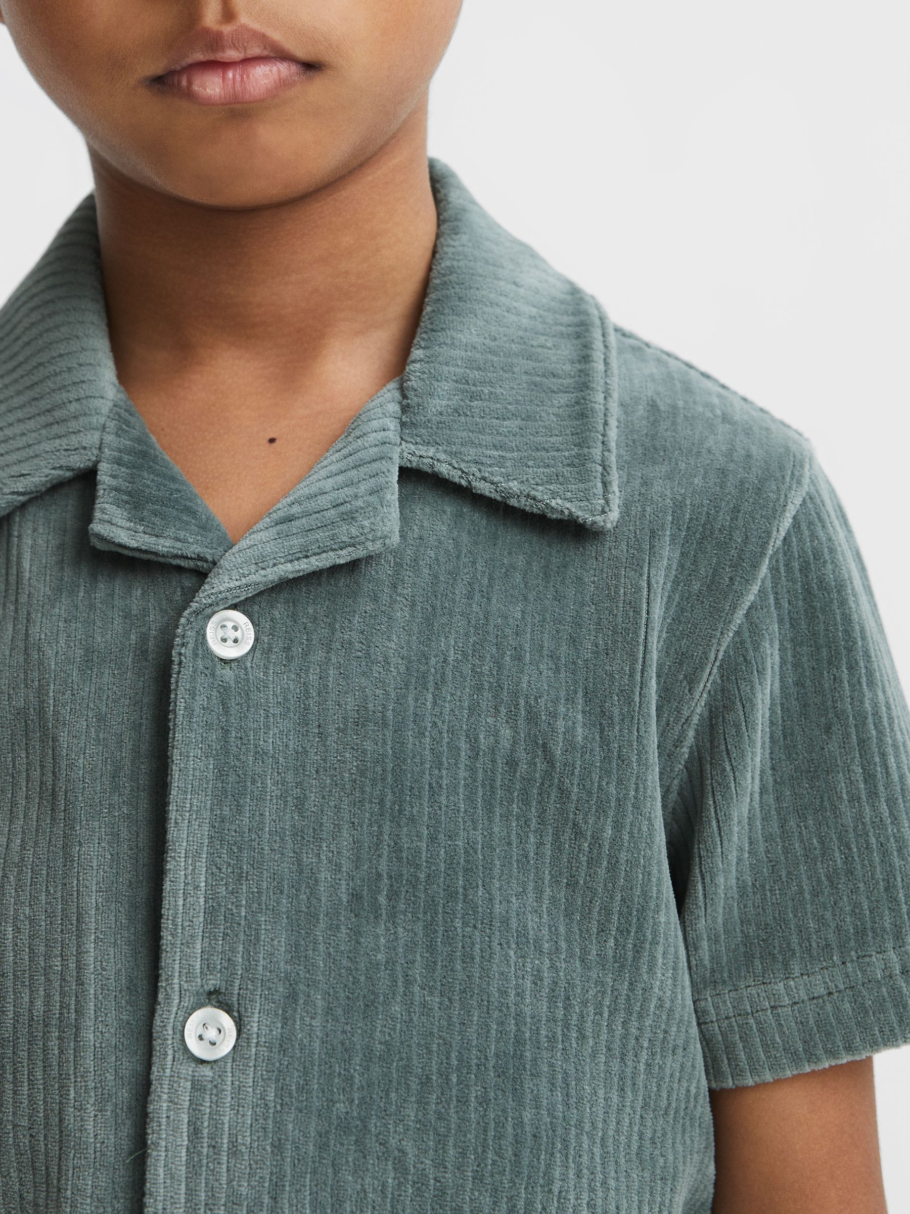 Junior Cuban Collar Ribbed Textured Shirt in Sage - Image 4 of 6