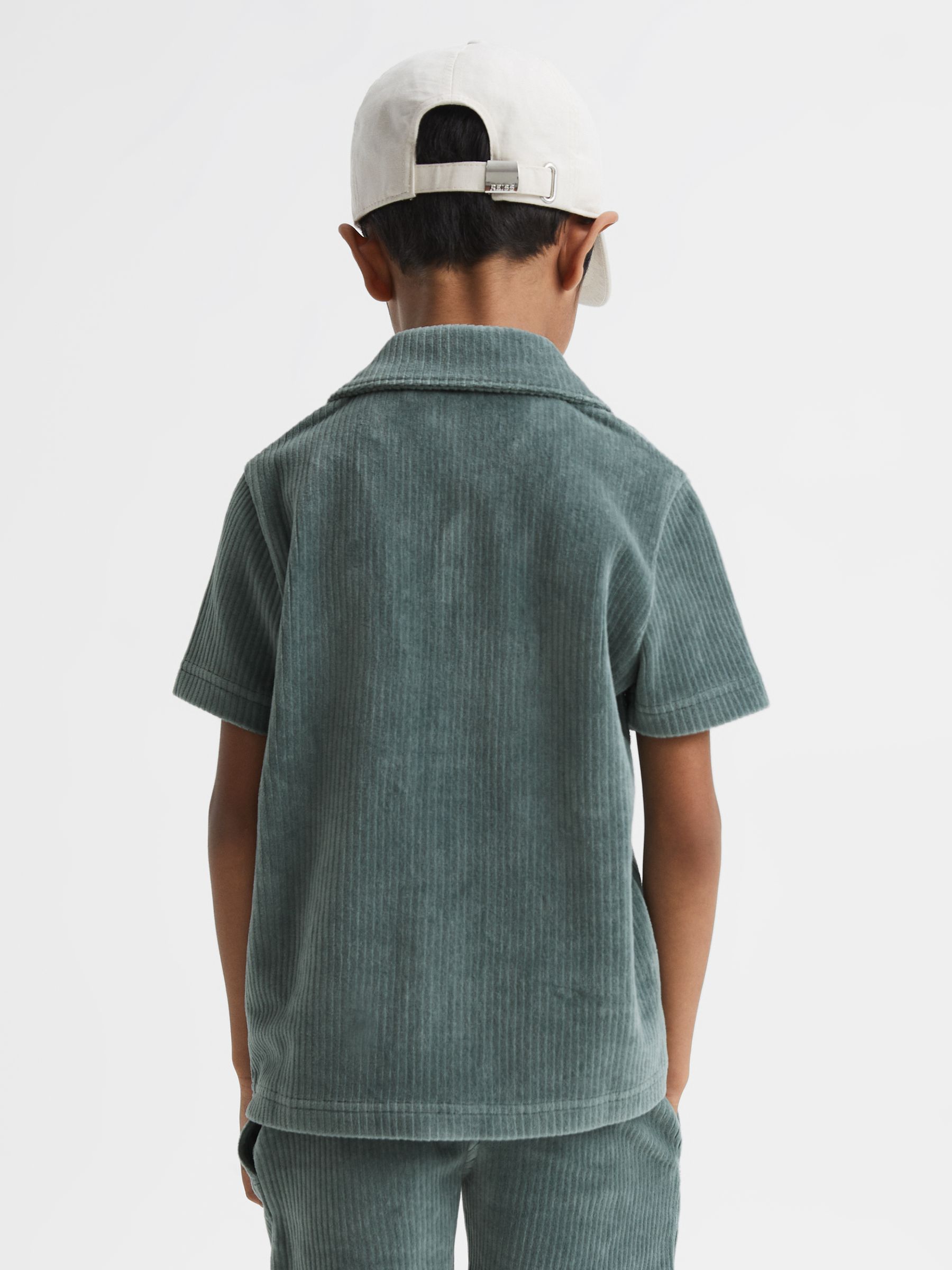 Junior Cuban Collar Ribbed Textured Shirt in Sage - Image 5 of 6