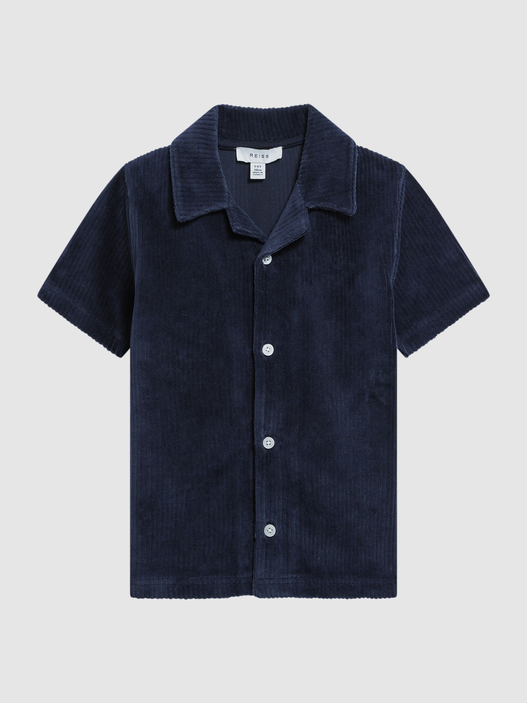 Junior Cuban Collar Ribbed Textured Shirt in Navy - Image 2 of 6