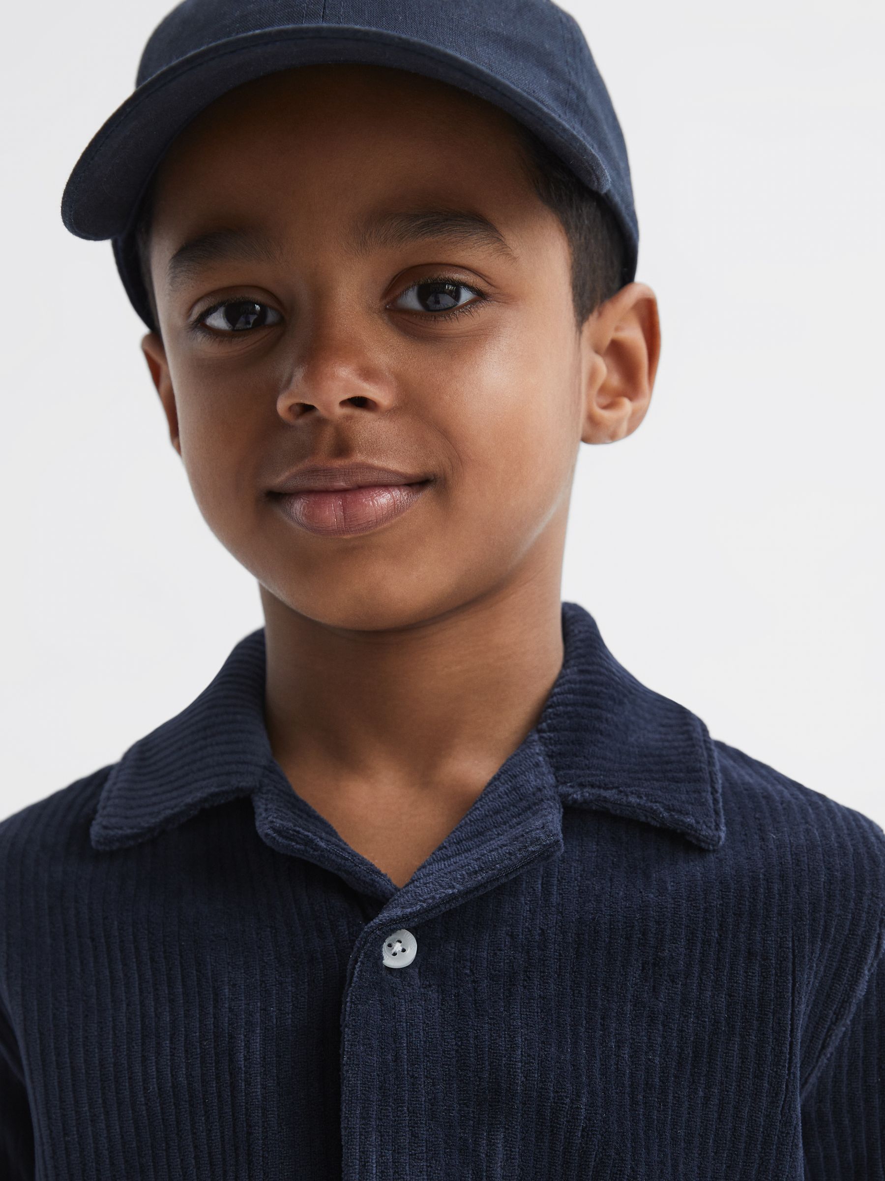 Junior Cuban Collar Ribbed Textured Shirt in Navy - Image 4 of 6
