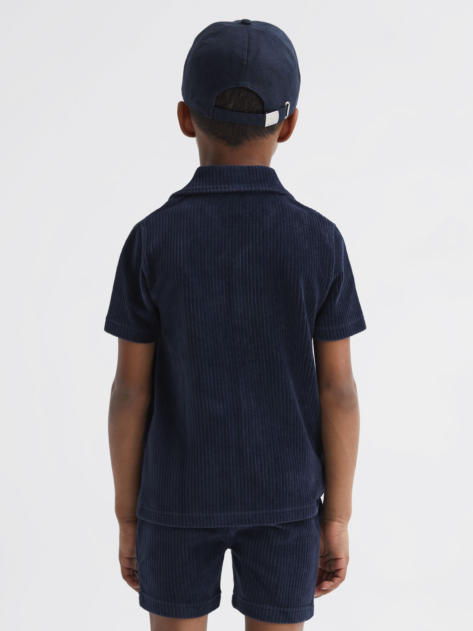 Junior Cuban Collar Ribbed Textured Shirt in Navy - Image 5 of 6