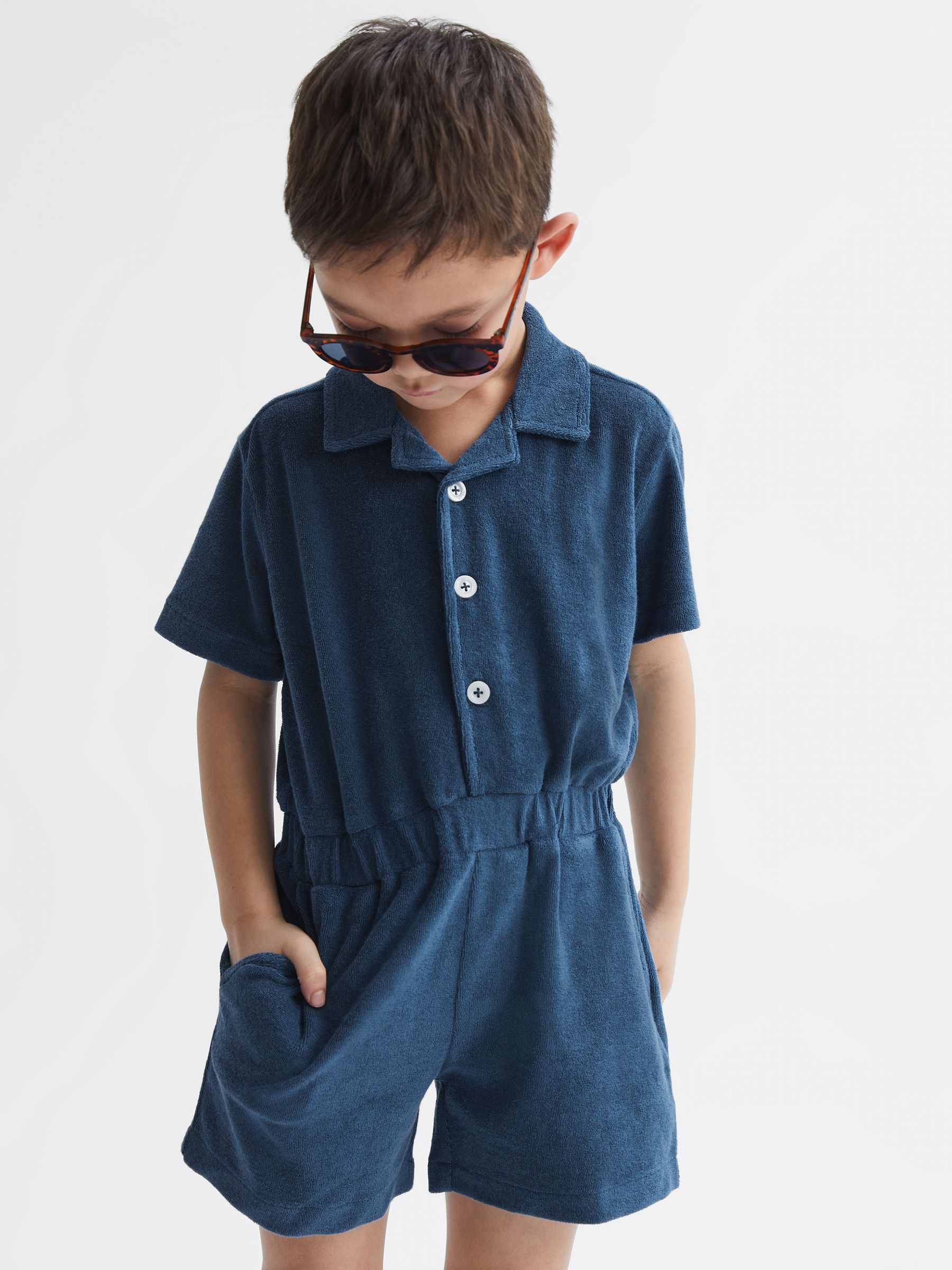 Relaxed Fit Towelling Jumpsuit in Cobalt Blue - Image 1 of 8