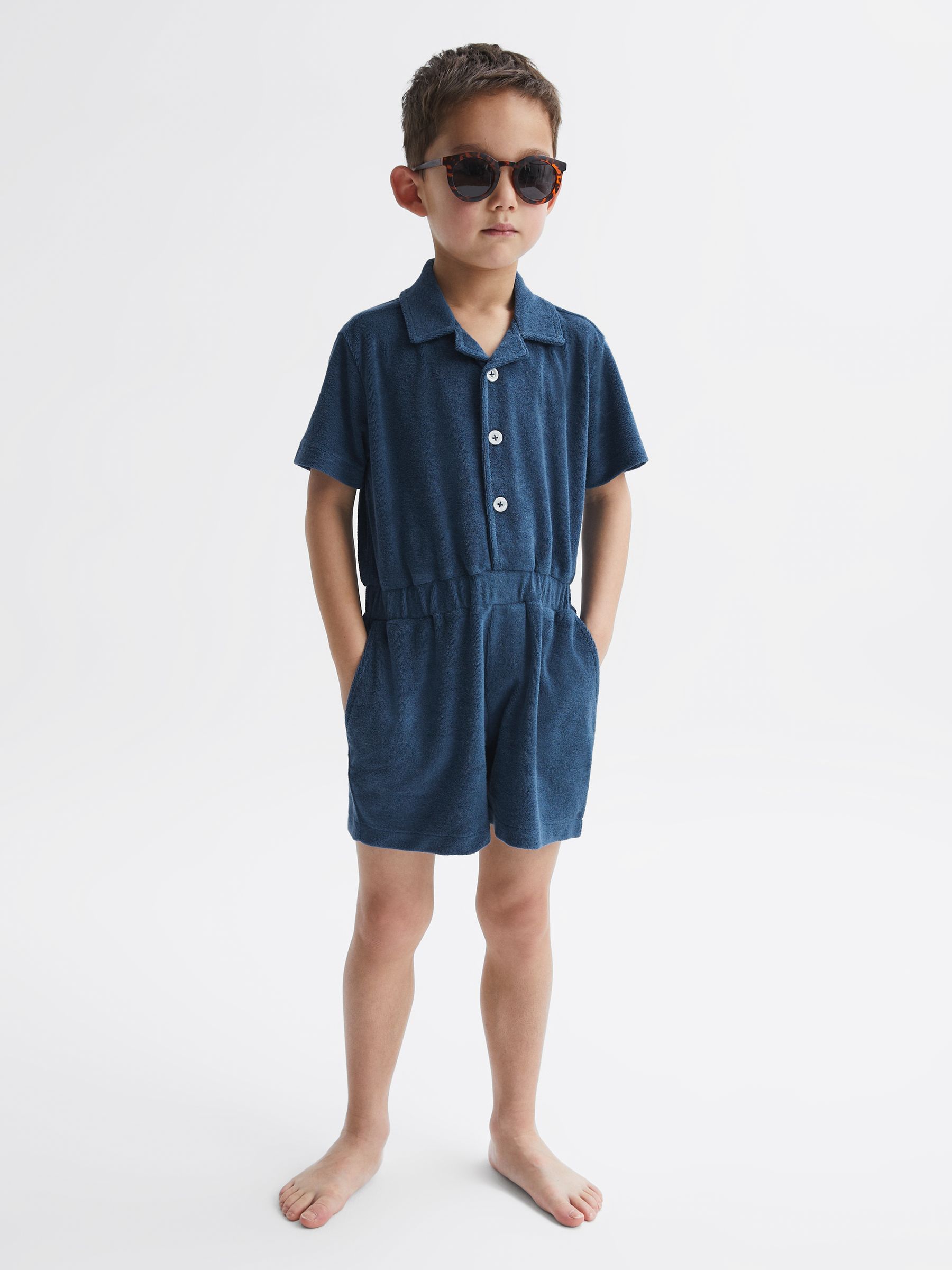 Relaxed Fit Towelling Jumpsuit in Cobalt Blue - Image 3 of 8