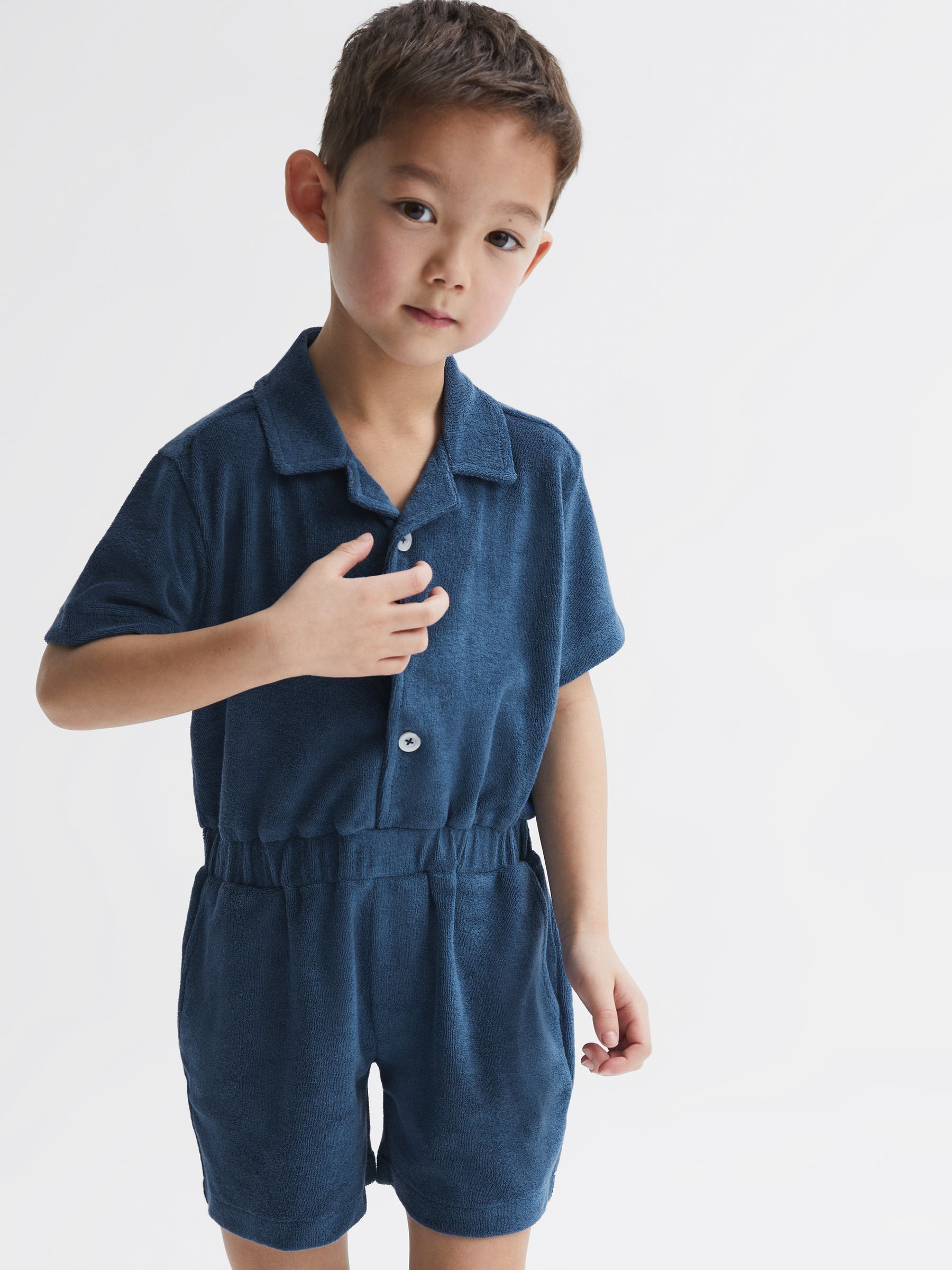 Relaxed Fit Towelling Jumpsuit in Cobalt Blue - Image 6 of 8