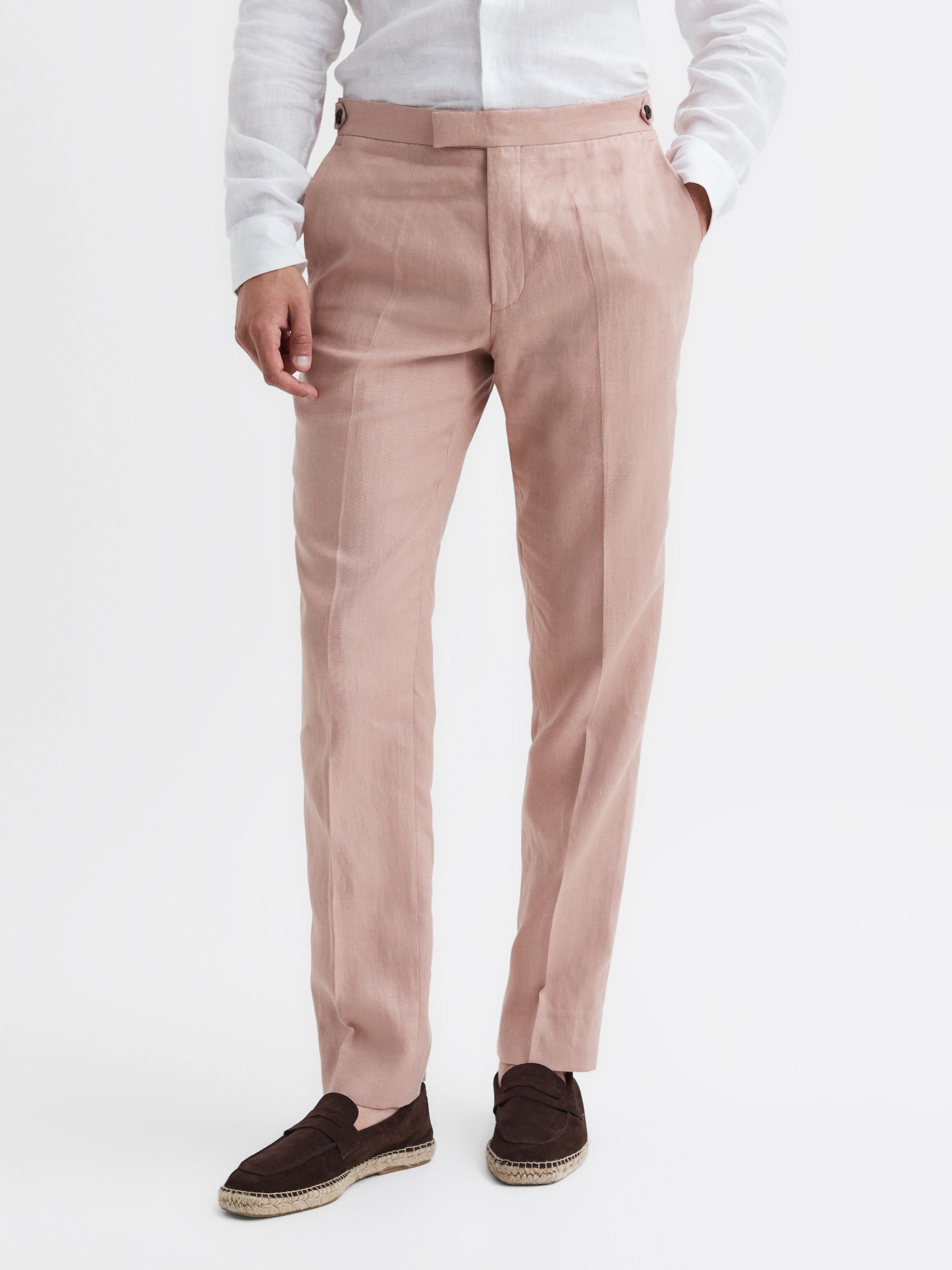 Slim Fit Linen Trousers in Blush - Image 1 of 6