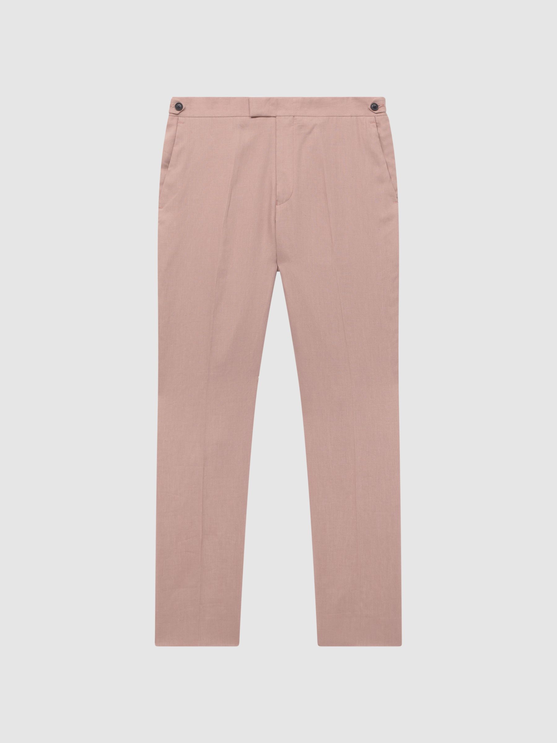 Slim Fit Linen Trousers in Blush - Image 2 of 6