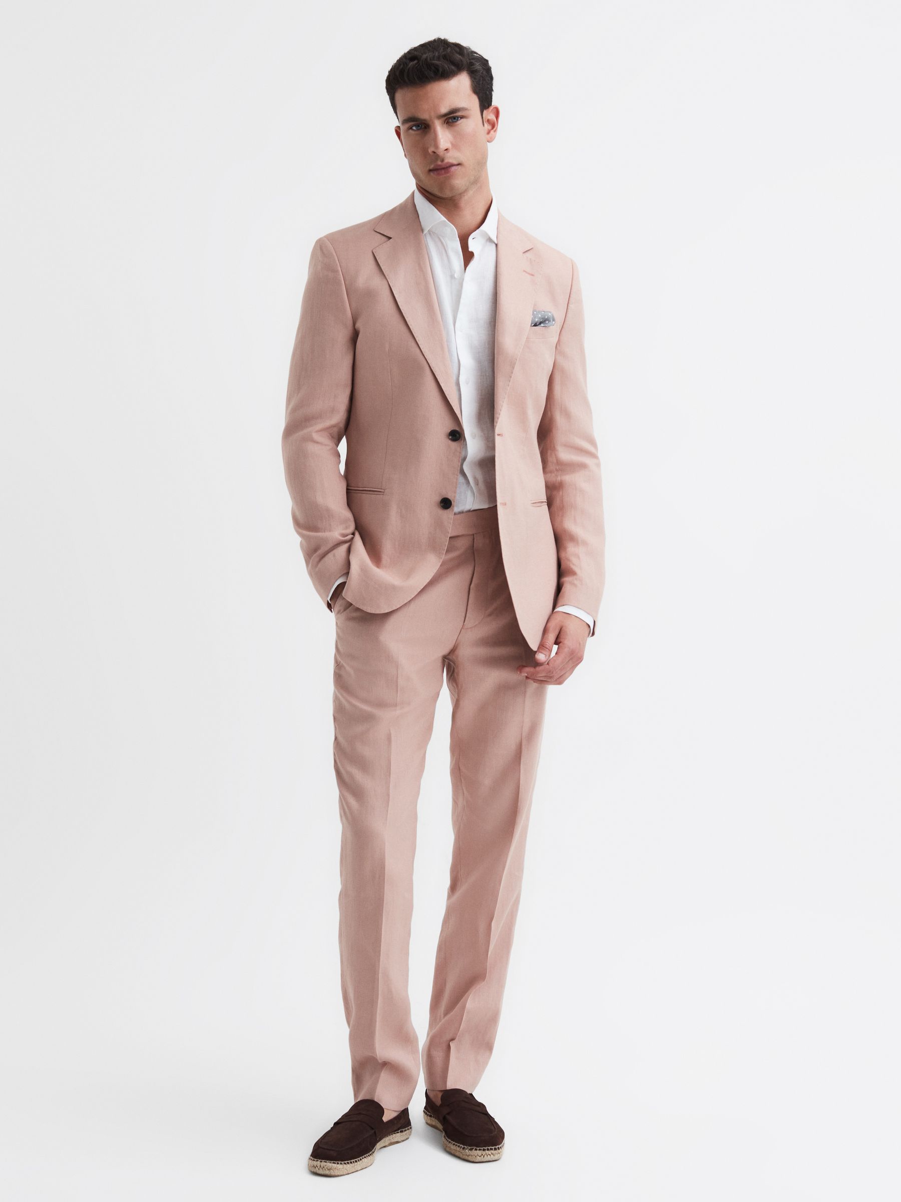 Slim Fit Linen Trousers in Blush - Image 3 of 6
