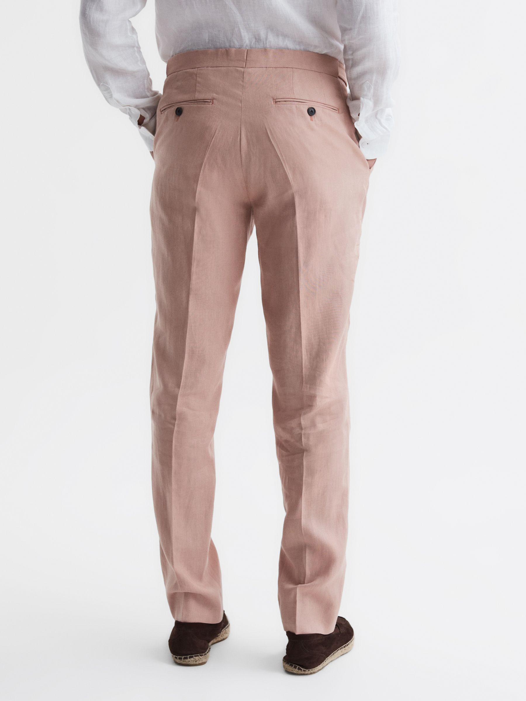 Slim Fit Linen Trousers in Blush - Image 4 of 6