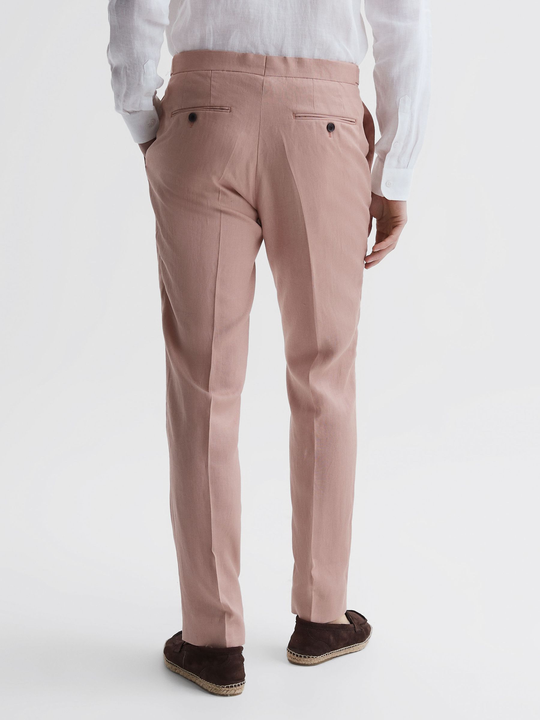 Slim Fit Linen Trousers in Blush - Image 5 of 6