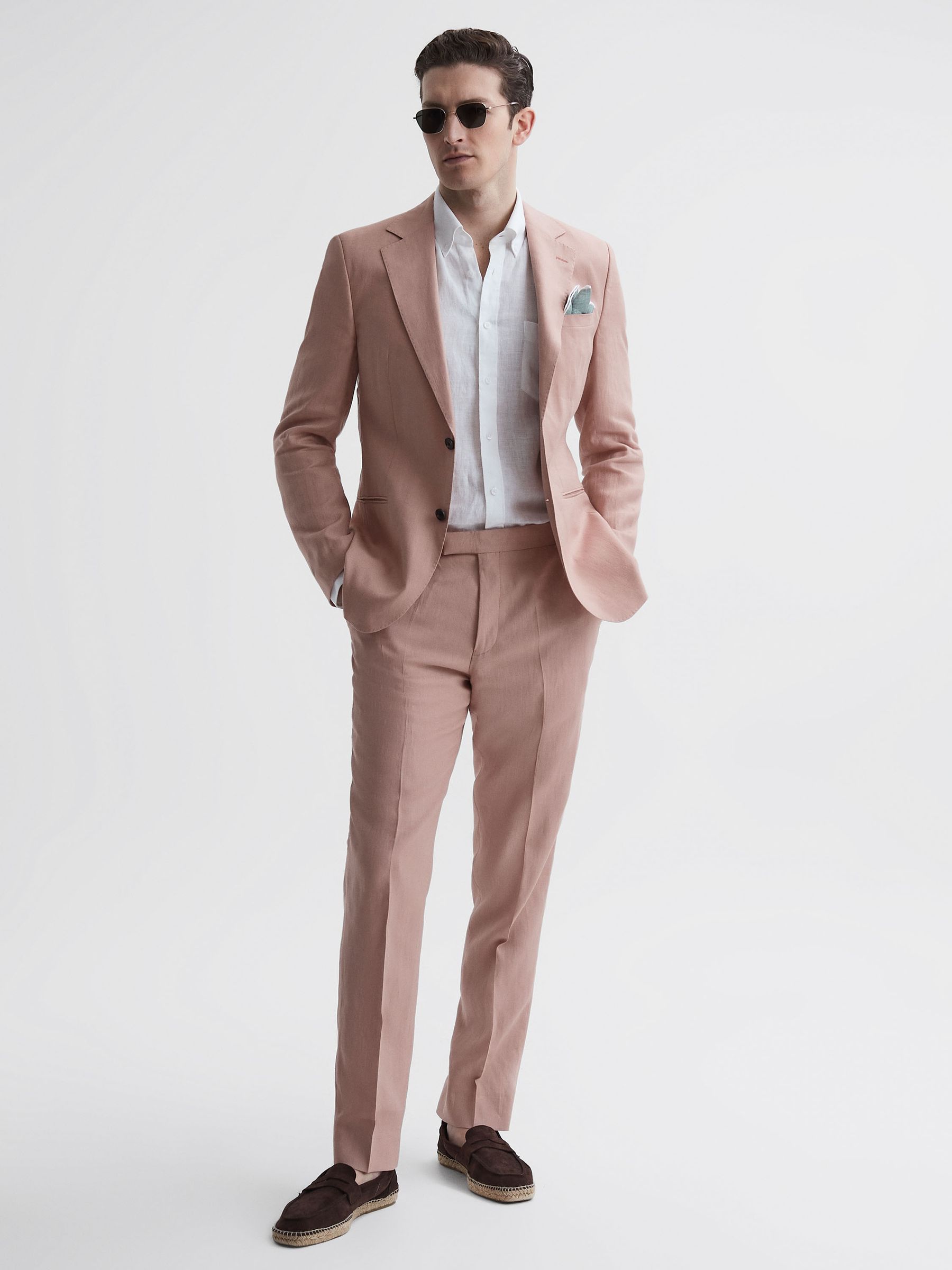 Slim Fit Linen Trousers in Blush - Image 6 of 6