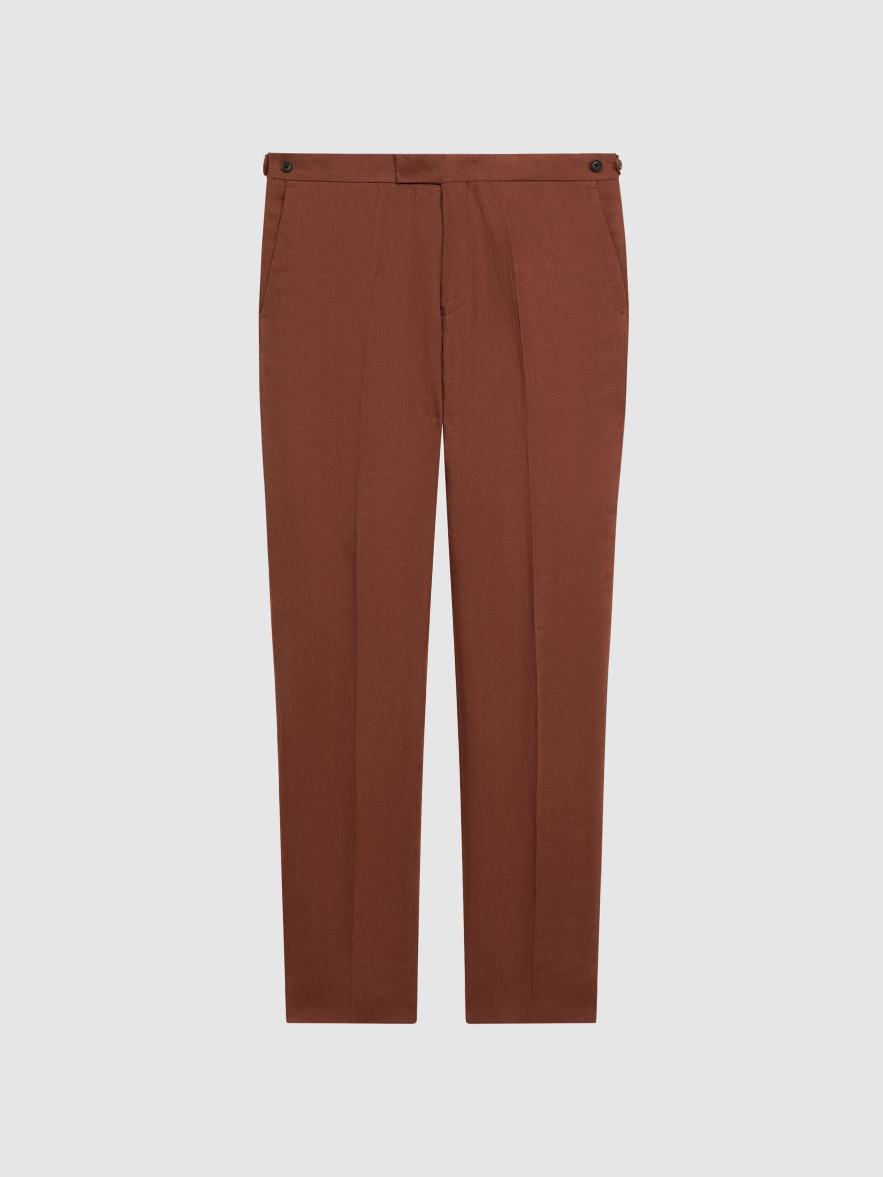 Slim Fit Linen Trousers in Tobacco - Image 2 of 5