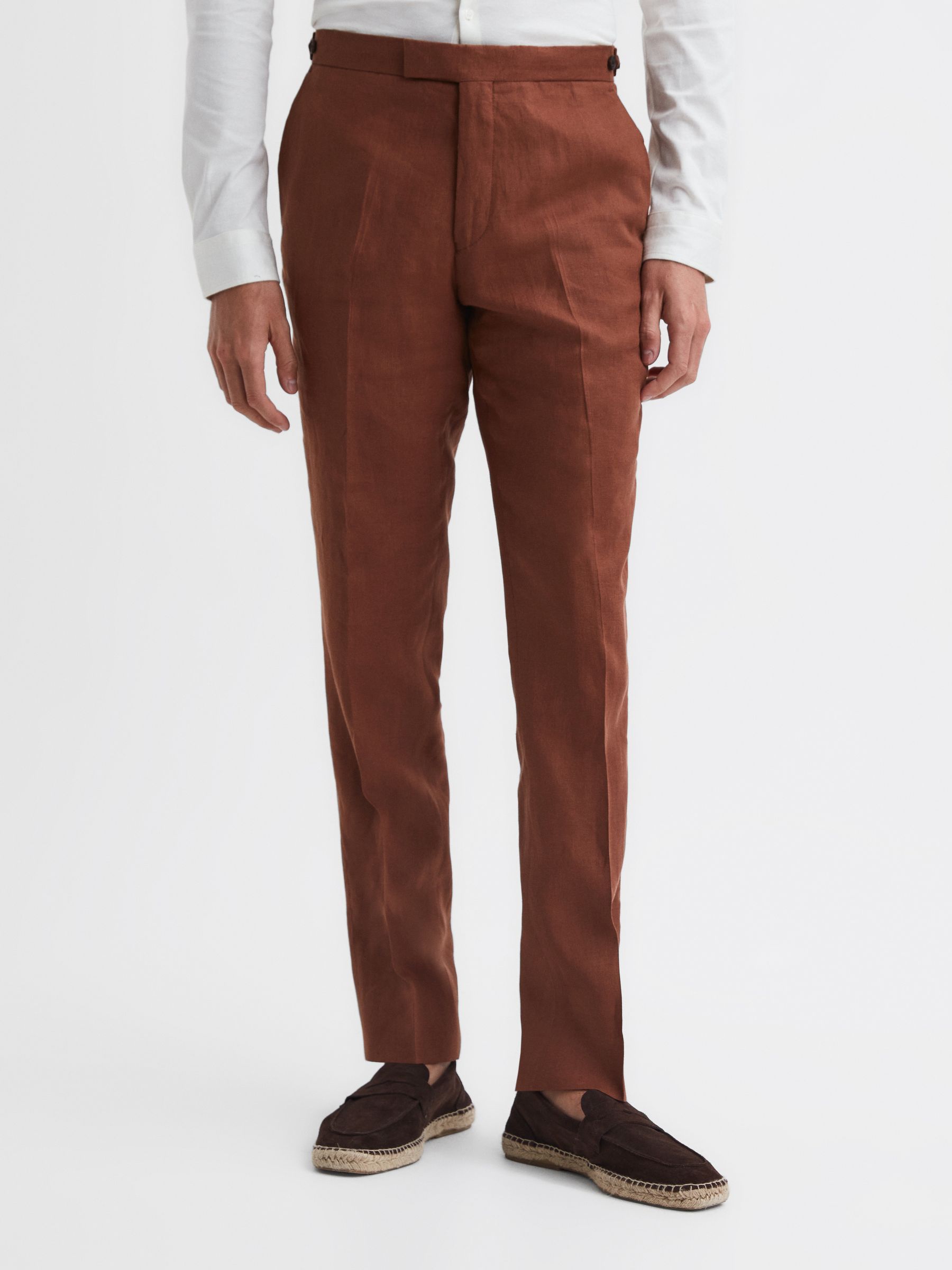 Slim Fit Linen Trousers in Tobacco - Image 4 of 5
