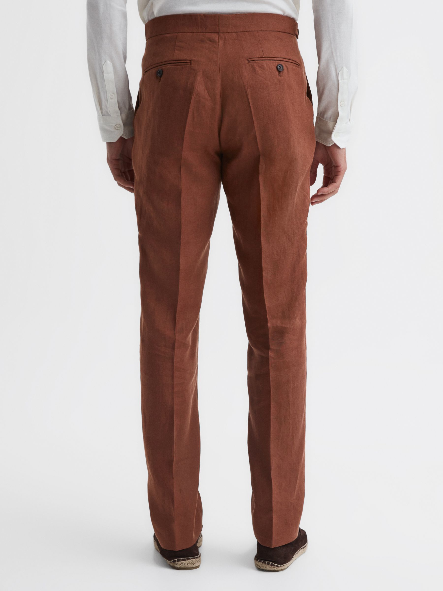 Slim Fit Linen Trousers in Tobacco - Image 5 of 5