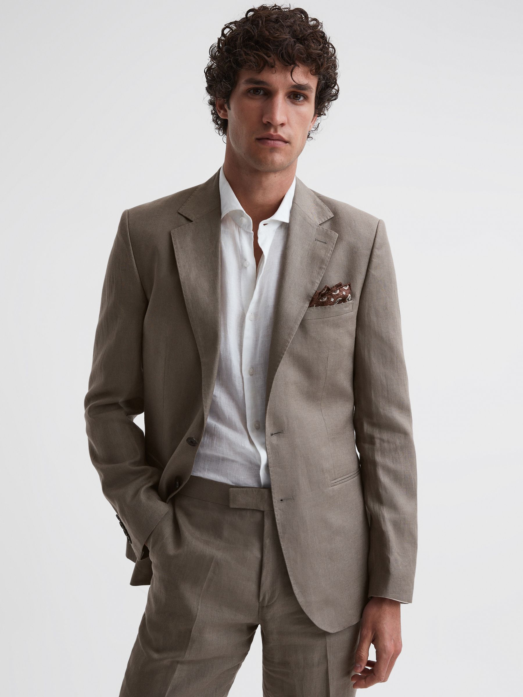 Slim Fit Single Breasted Linen Blazer in Sage - Image 1 of 7 Slim Fit Single Breasted Linen Blazer in Sage - Image 1 of 7