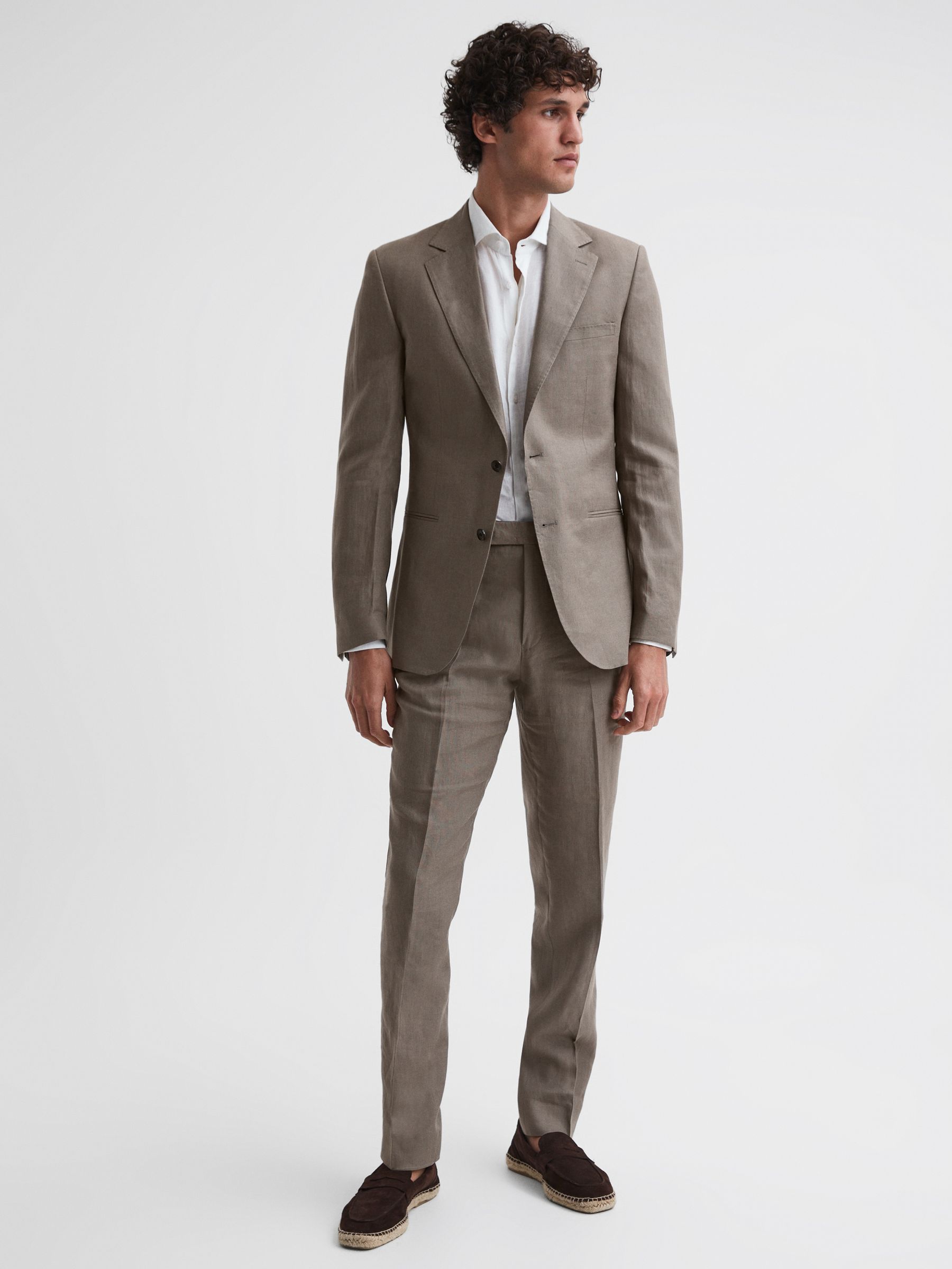 Slim Fit Single Breasted Linen Blazer in Sage - Image 3 of 7