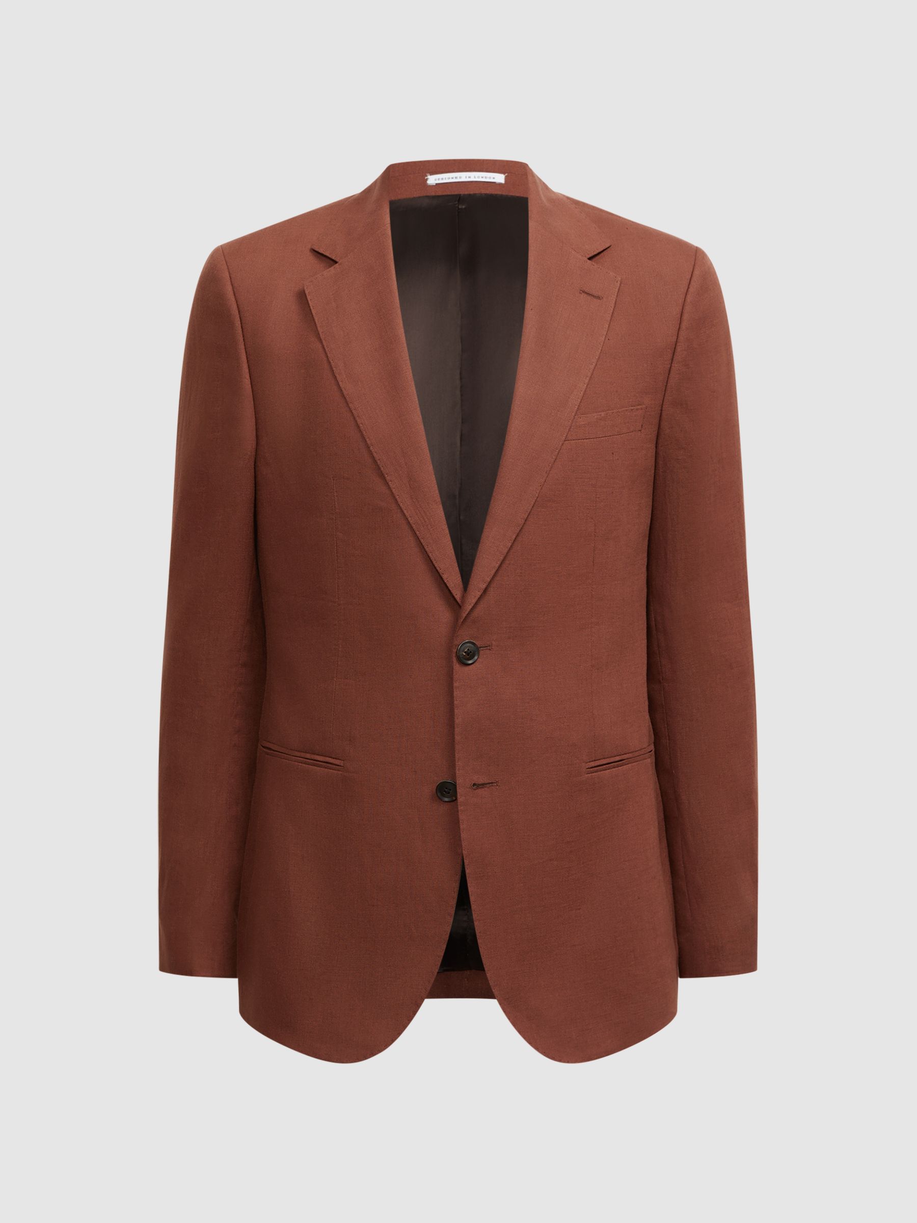 Slim Fit Single Breasted Linen Blazer in Tobacco - Image 2 of 14