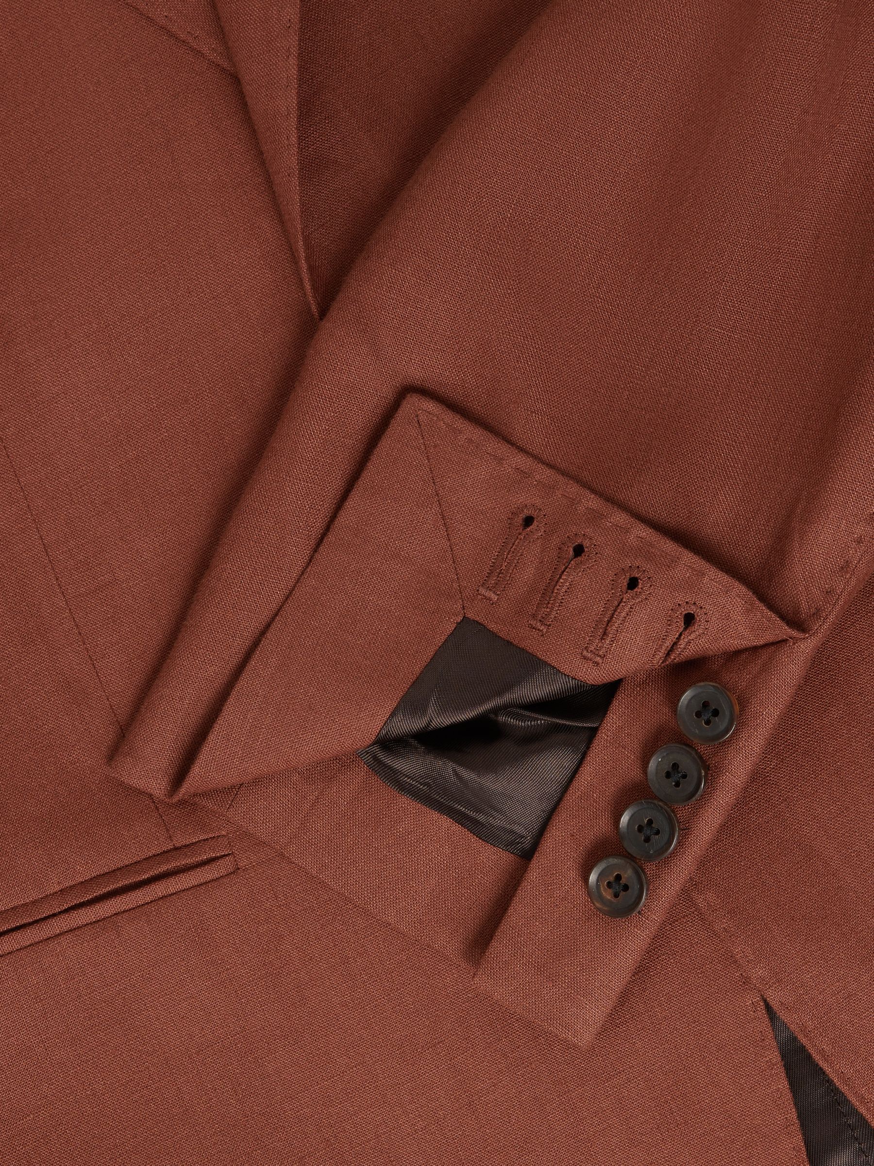 Slim Fit Single Breasted Linen Blazer in Tobacco - Image 6 of 14