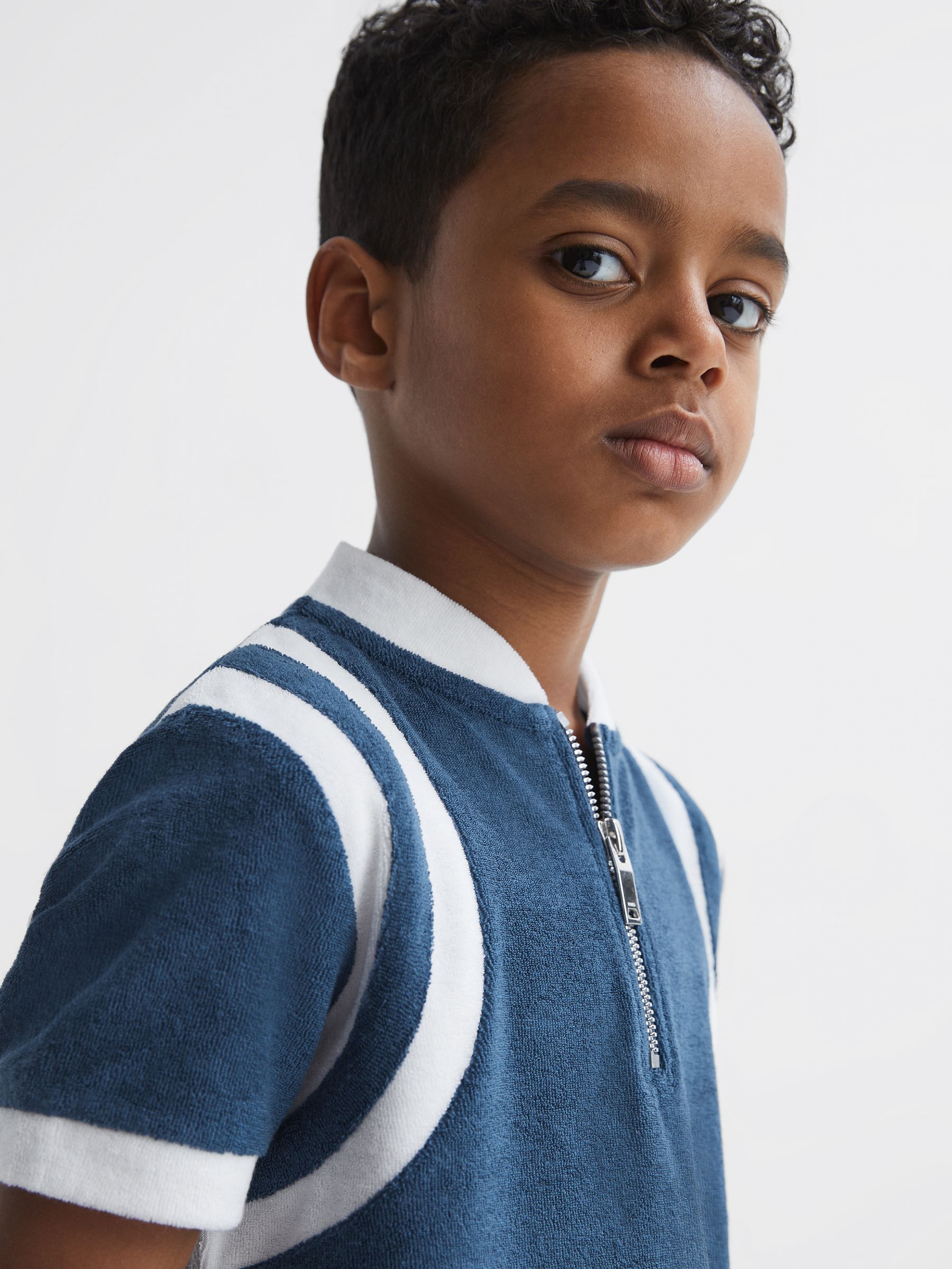 Senior Towelling Half-Zip Polo Shirt in Cobalt Blue - Image 4 of 7