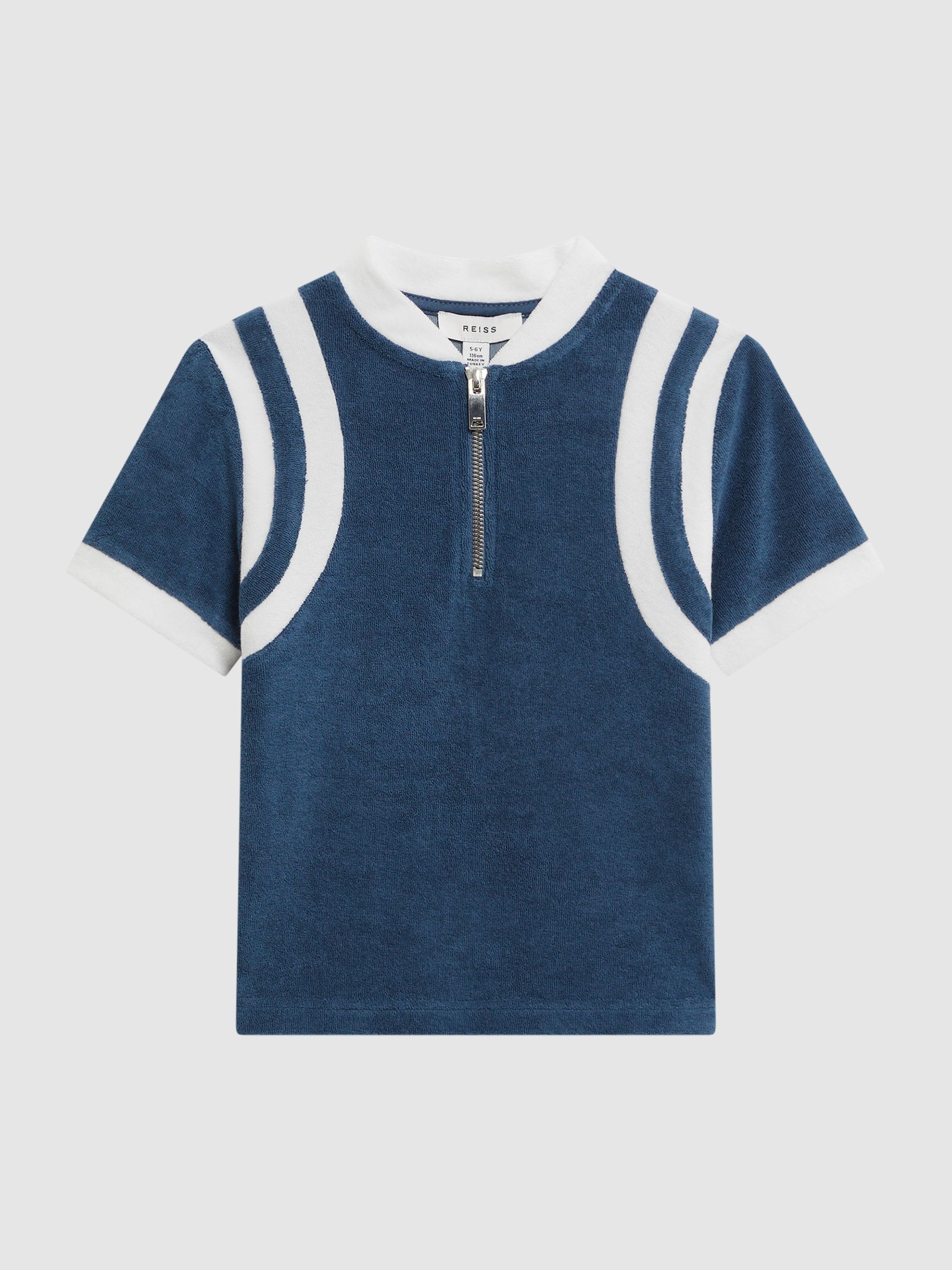 Junior Towelling Half-Zip Polo Shirt in Cobalt Blue - Image 2 of 7