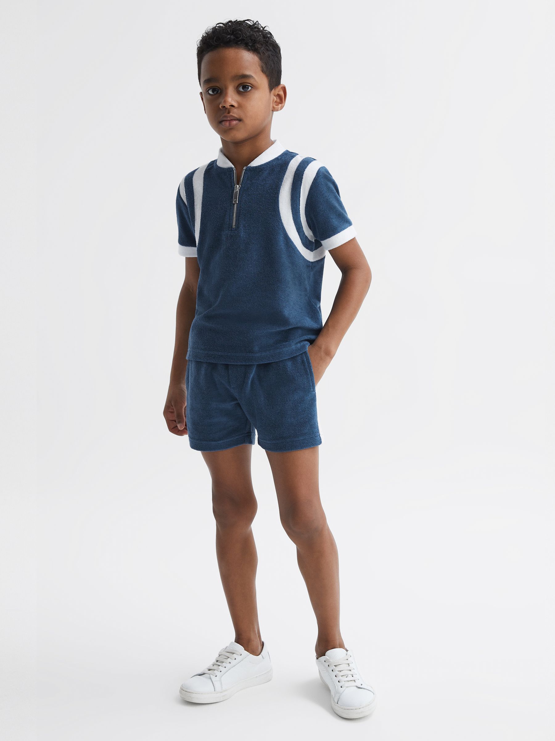 Junior Towelling Half-Zip Polo Shirt in Cobalt Blue - Image 3 of 7