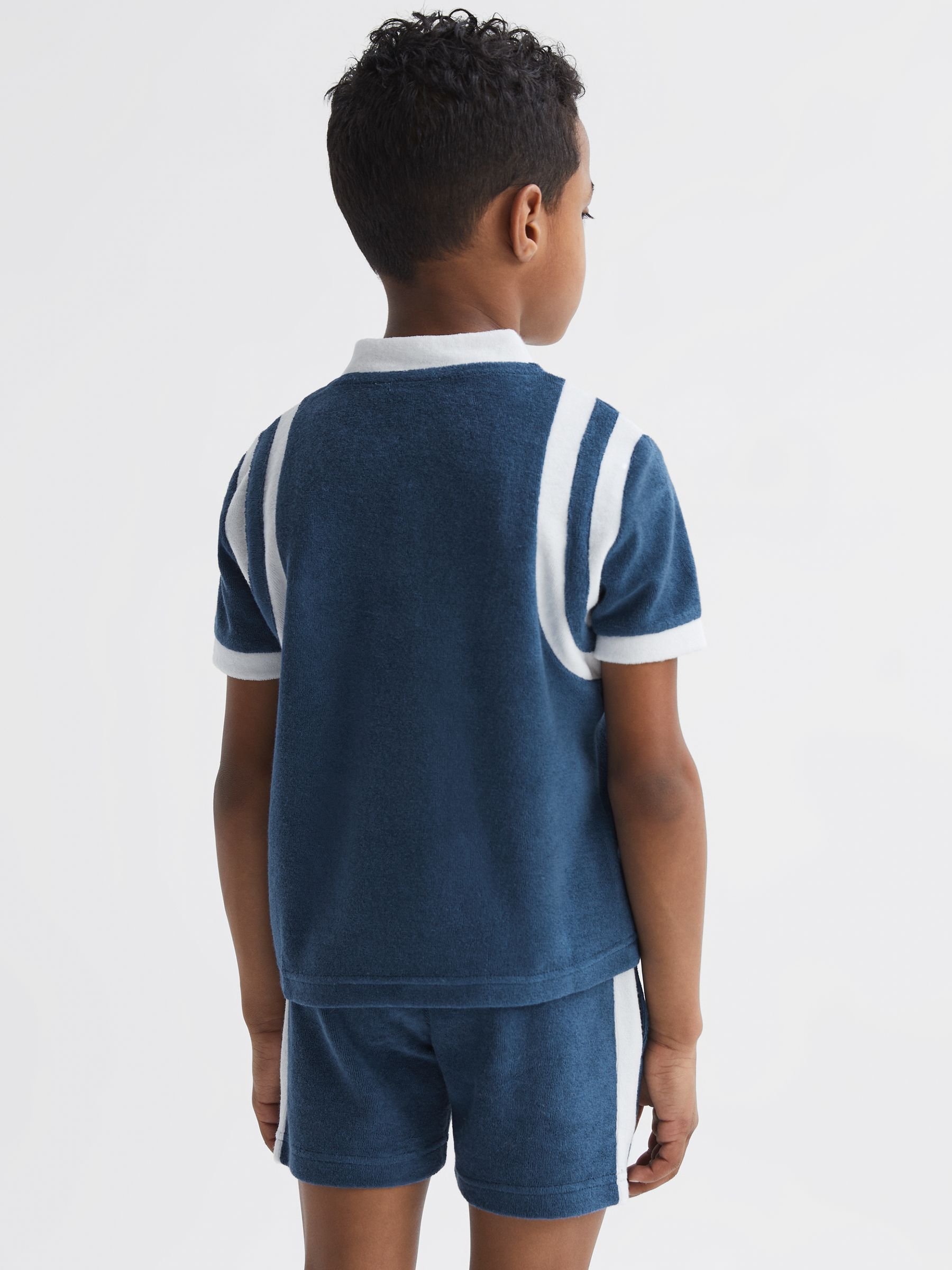Junior Towelling Half-Zip Polo Shirt in Cobalt Blue - Image 5 of 7