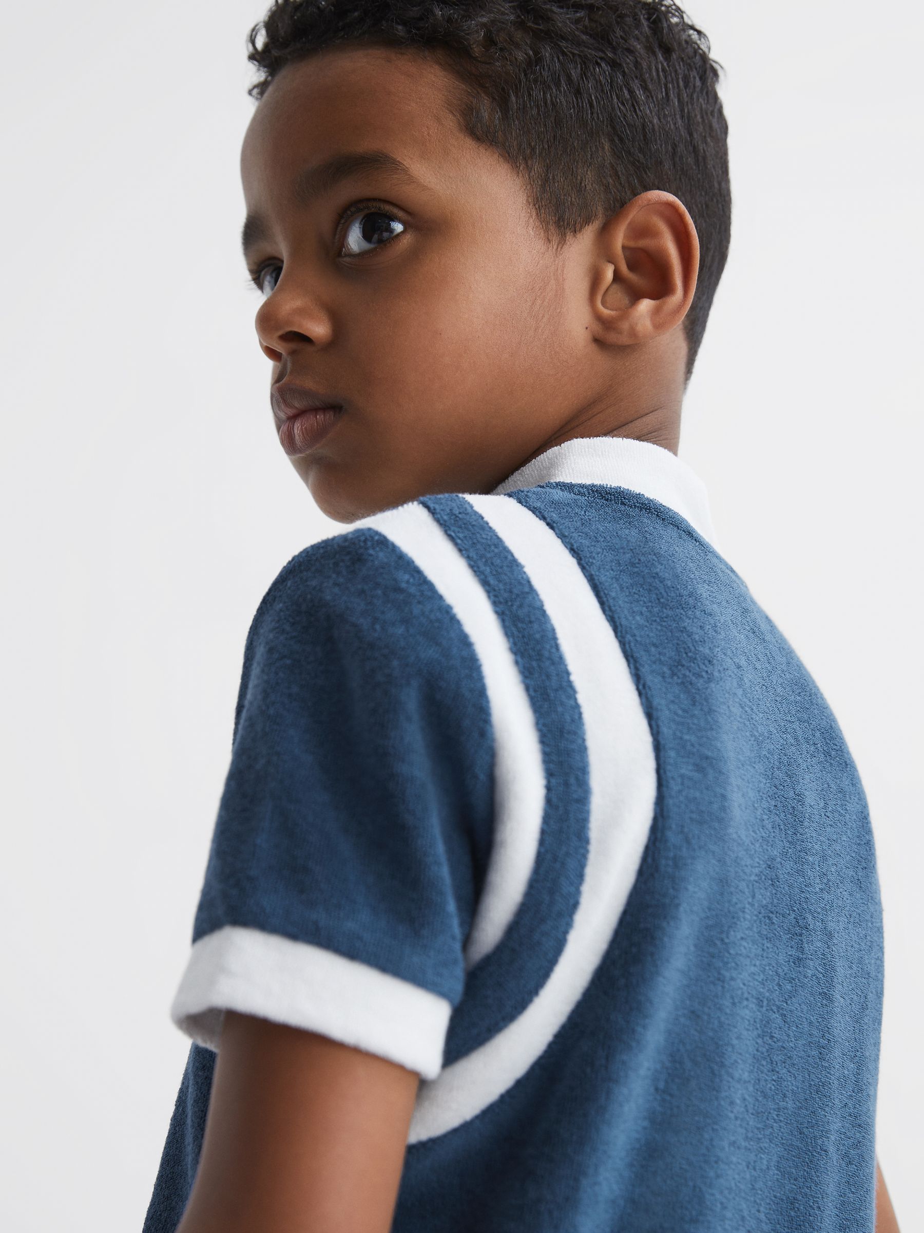 Junior Towelling Half-Zip Polo Shirt in Cobalt Blue - Image 6 of 7