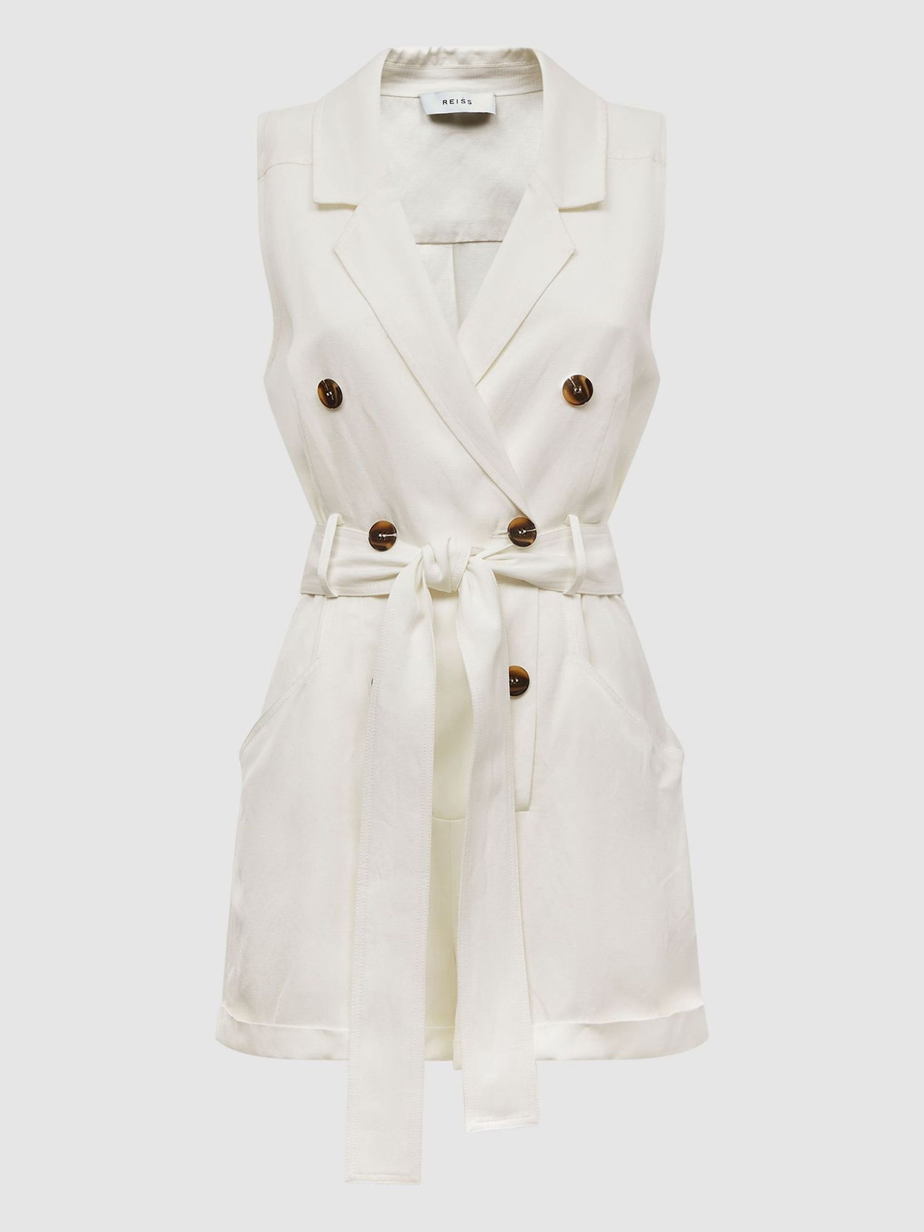 Double Breasted Playsuit in Ivory - Image 2 of 5