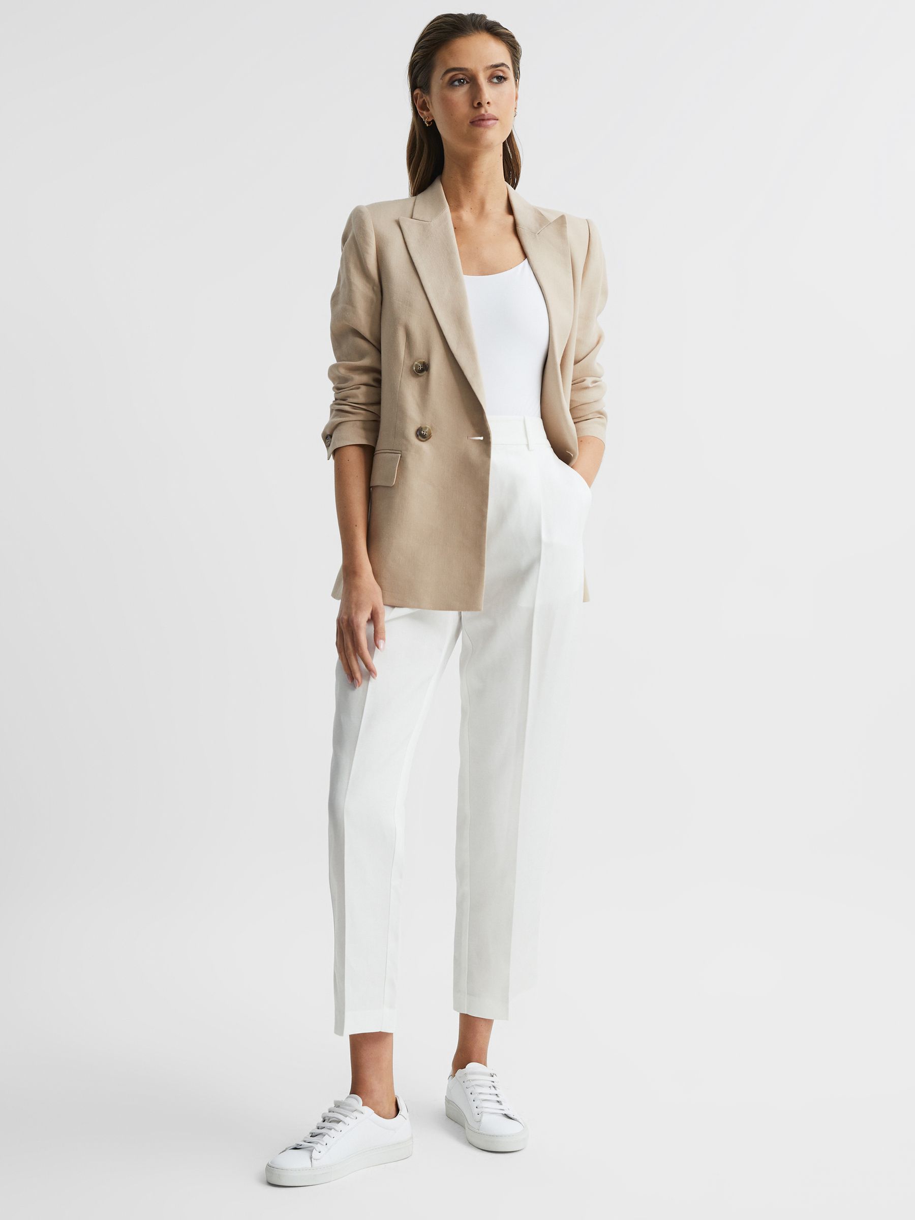 Tapered Linen Trousers in White - Image 3 of 7
