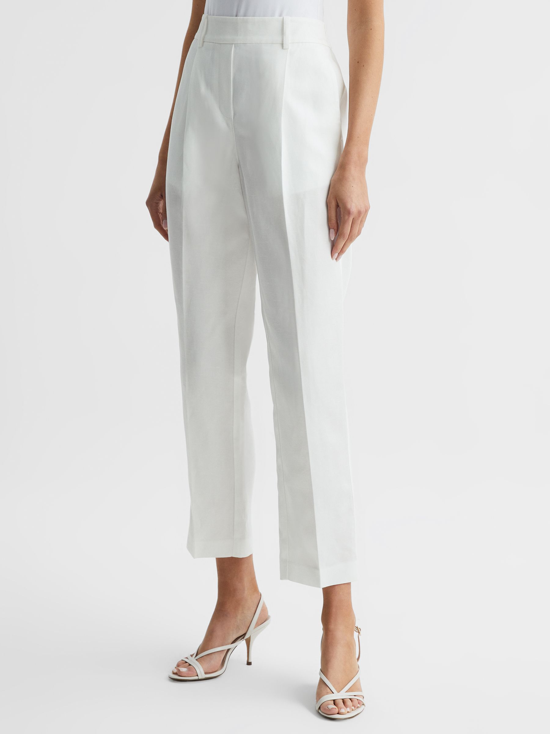 Tapered Linen Trousers in White - Image 4 of 7