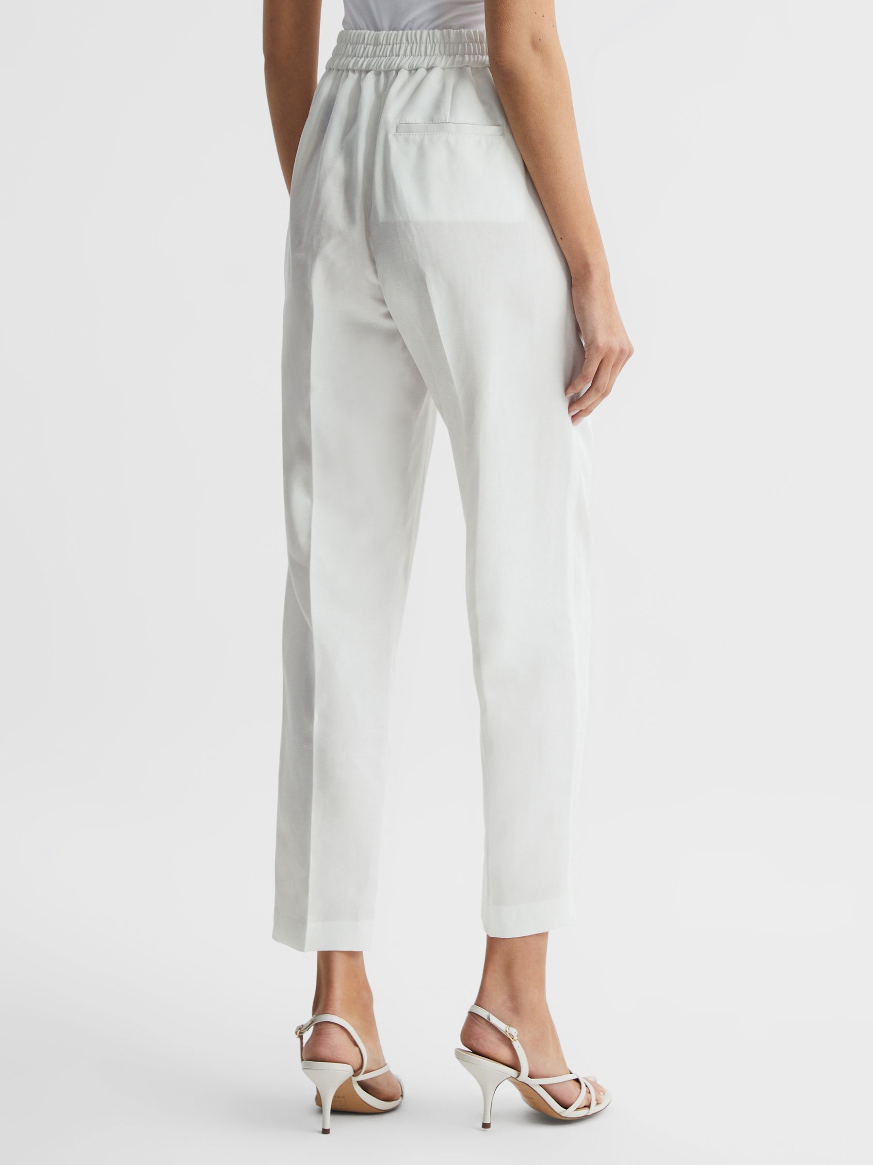 Tapered Linen Trousers in White - Image 5 of 7