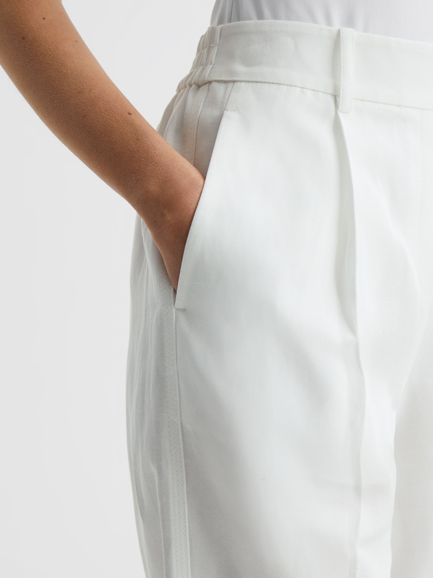 Tapered Linen Trousers in White - Image 6 of 7