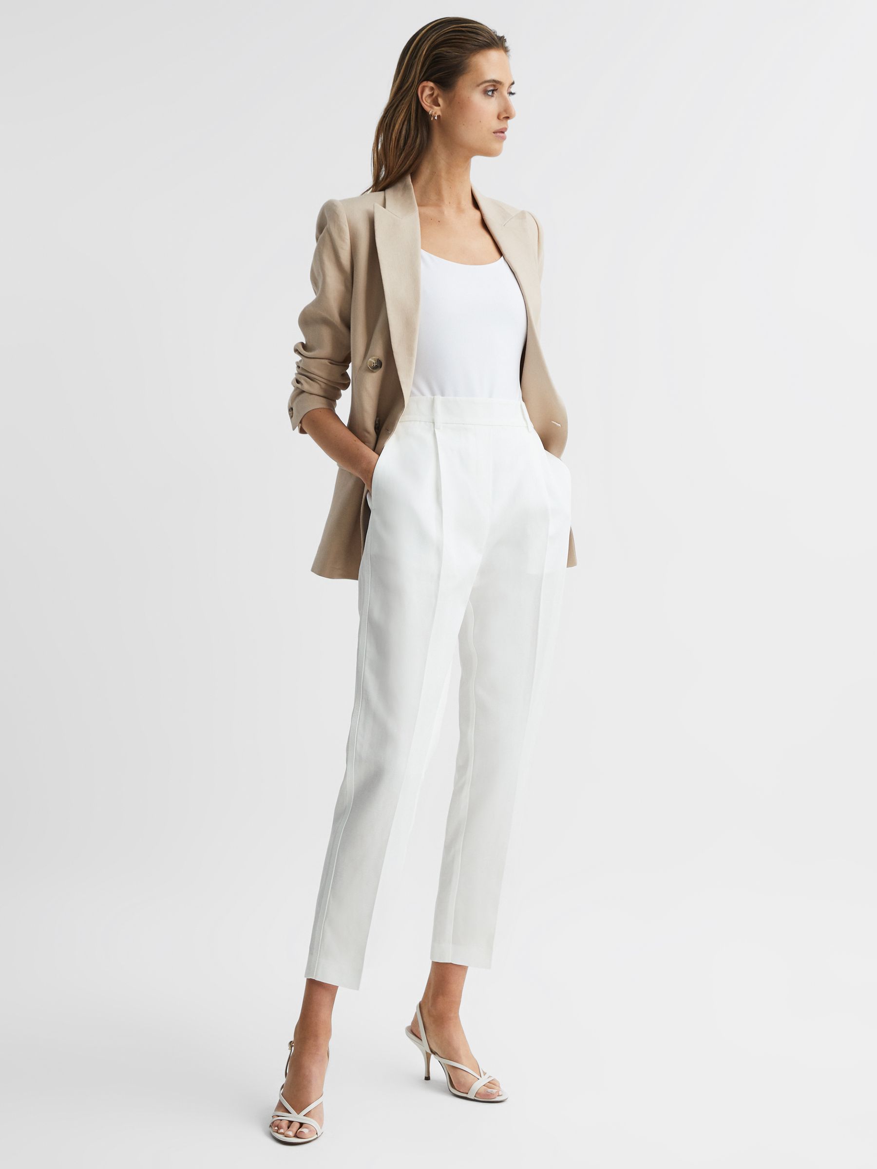 Tapered Linen Trousers in White - Image 7 of 7