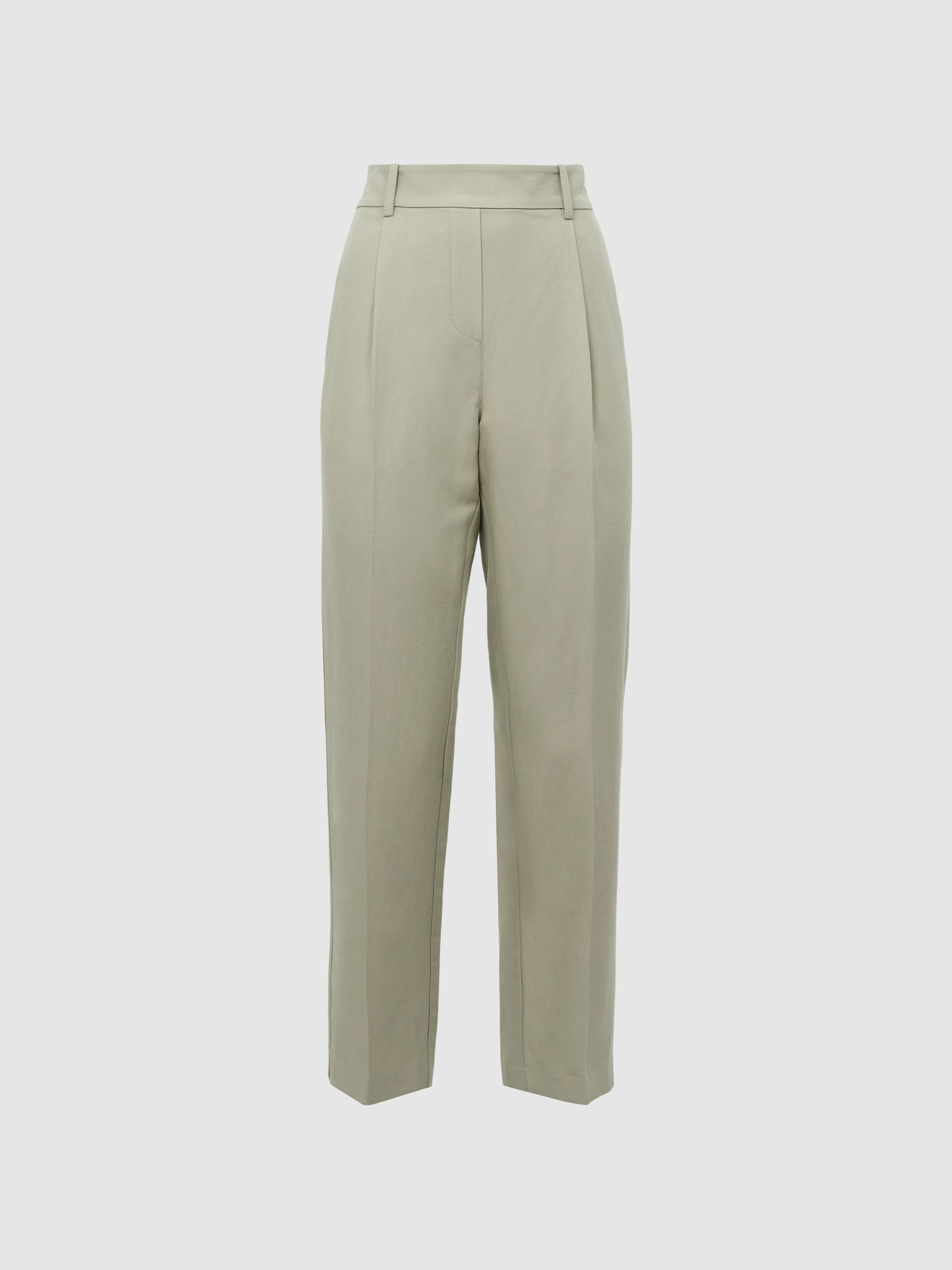 Tapered Linen Trousers in Khaki - Image 2 of 12 Tapered Linen Trousers in Khaki - Image 2 of 12